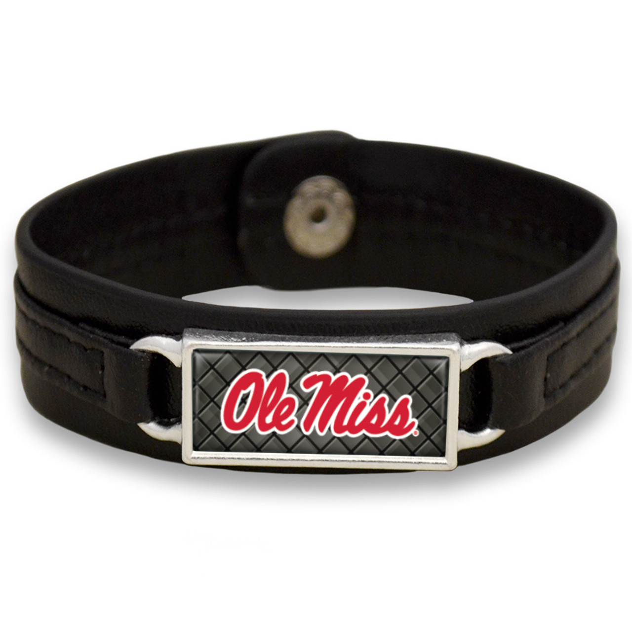 Ole Miss Rebels Black "Edge" Leather Nameplate with Tile Background College Bracelet