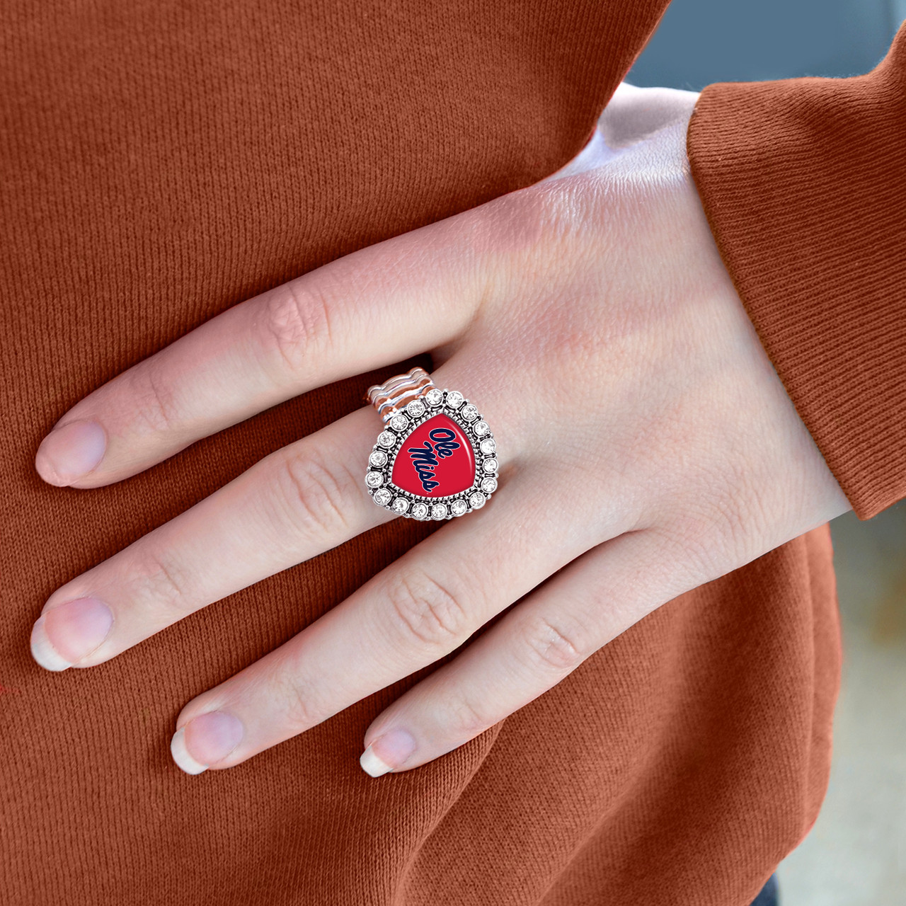 Ole Miss Rebels Stretch Ring- Crystal Shield