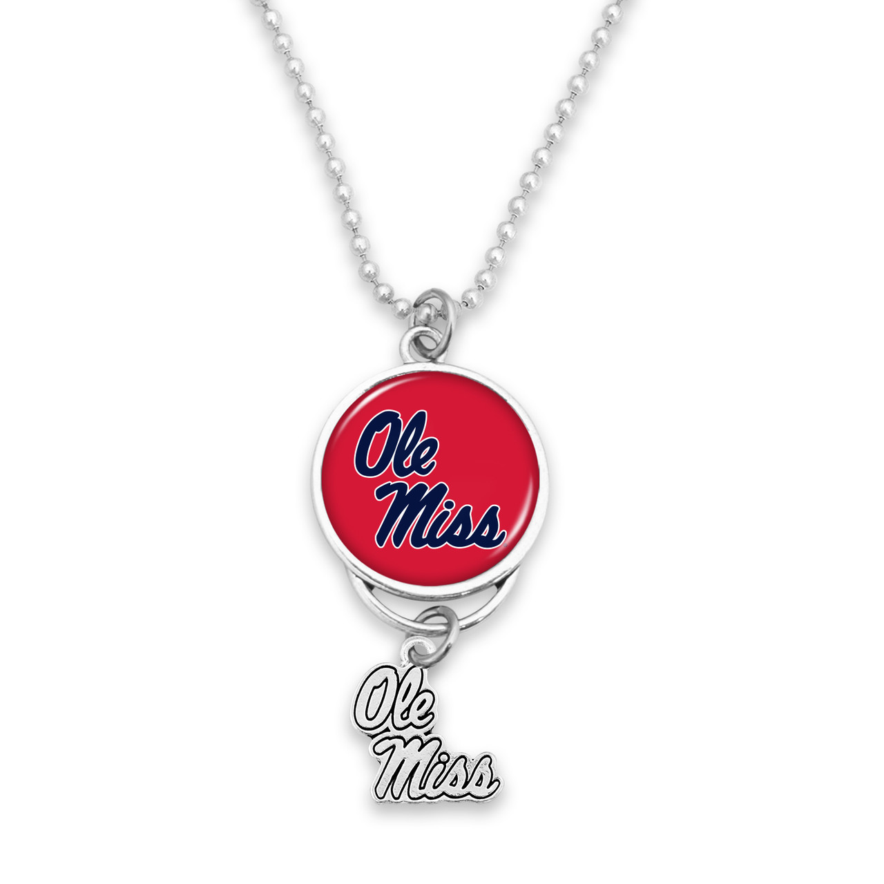 Ole Miss Rebels Car Charm- Rear View Mirror with Silver College Logo