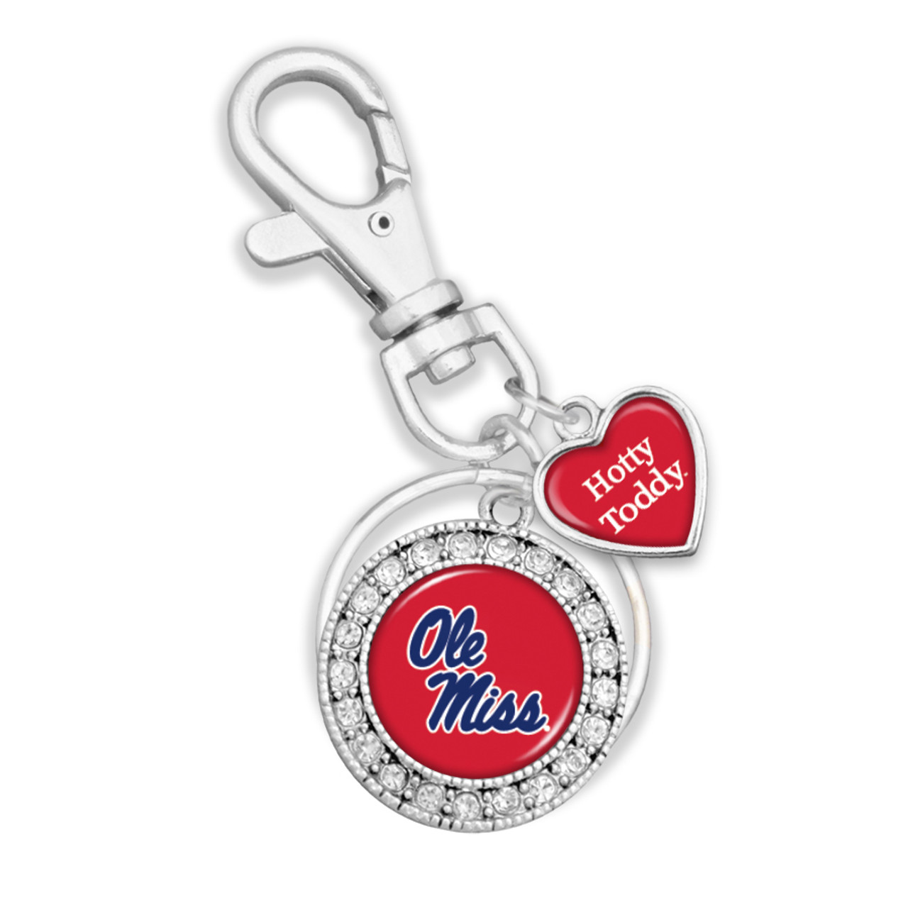 Ole Miss Rebels Round Logo with Spirit Slogan Heart Accent Key Chain/Zipper Pull