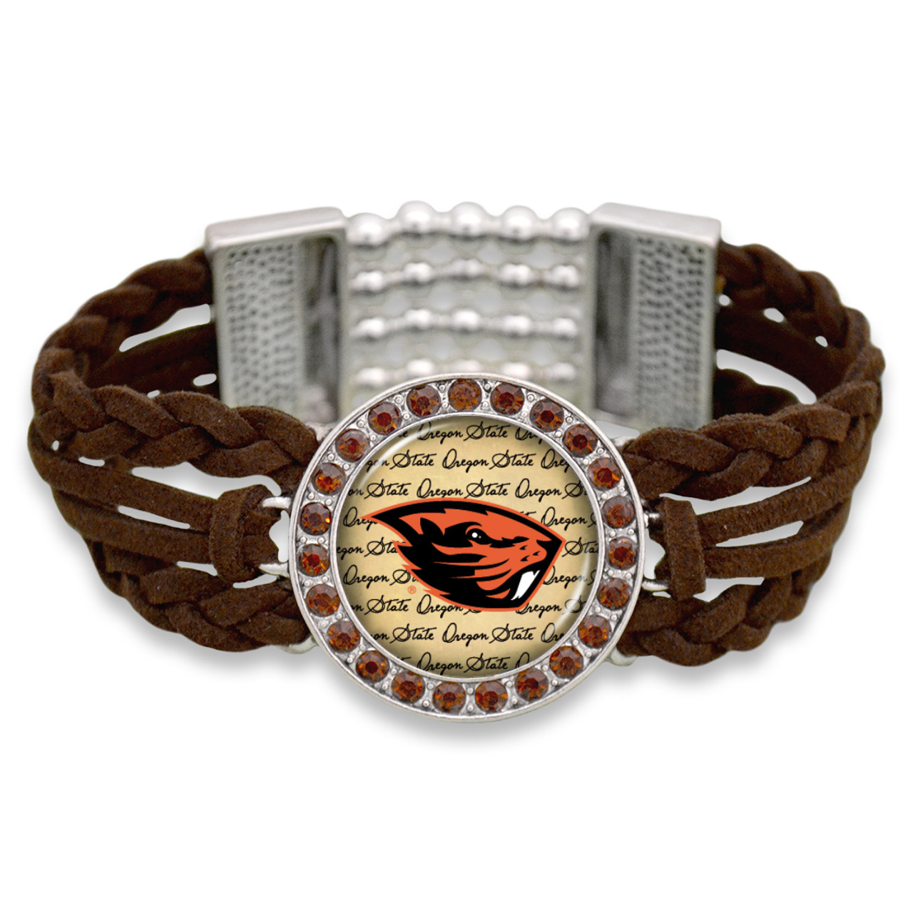 Oregon State Beavers Brown Braided Suede with Script Background College Bracelet