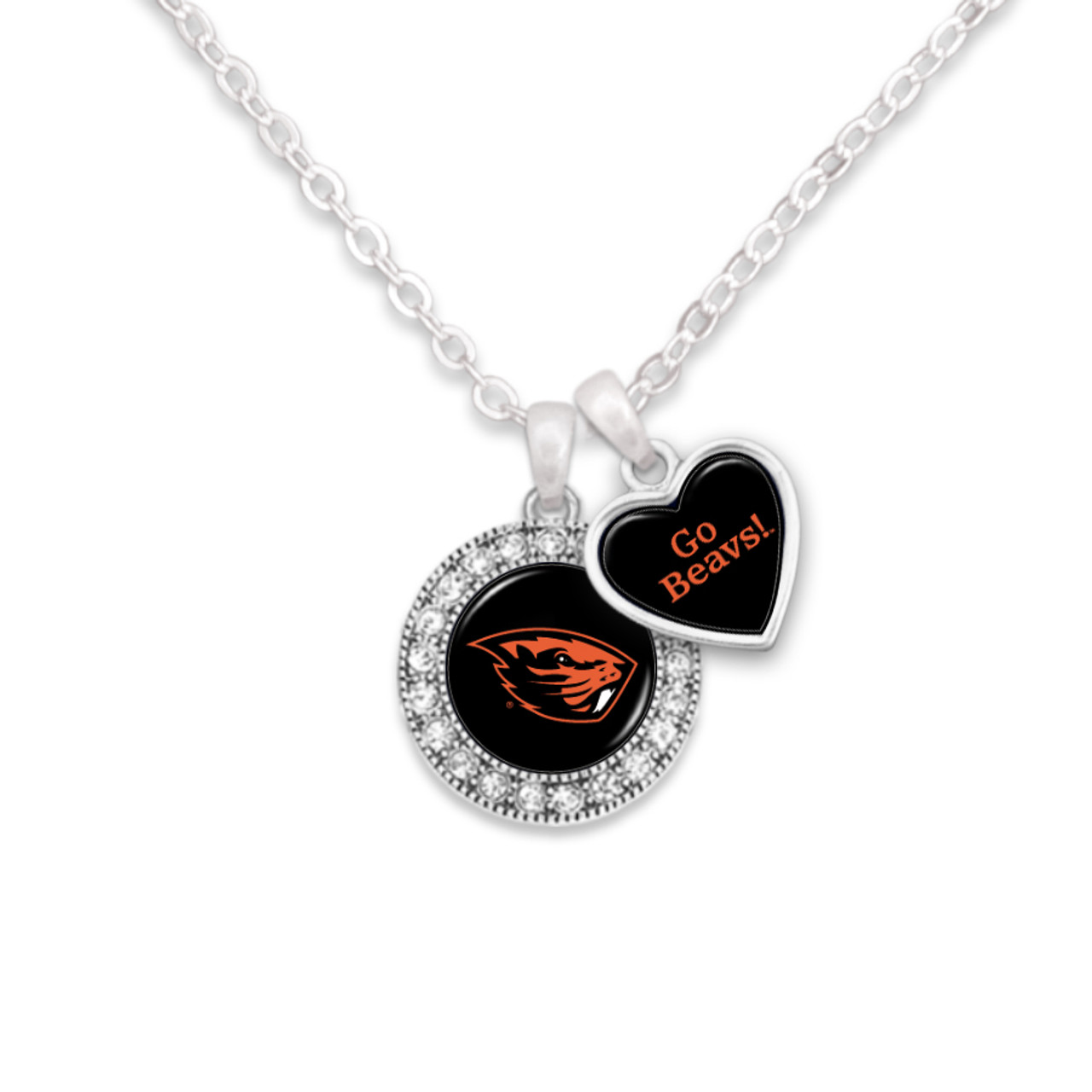 Oregon State Beavers Round Logo with Spirit Slogan Heart Necklace