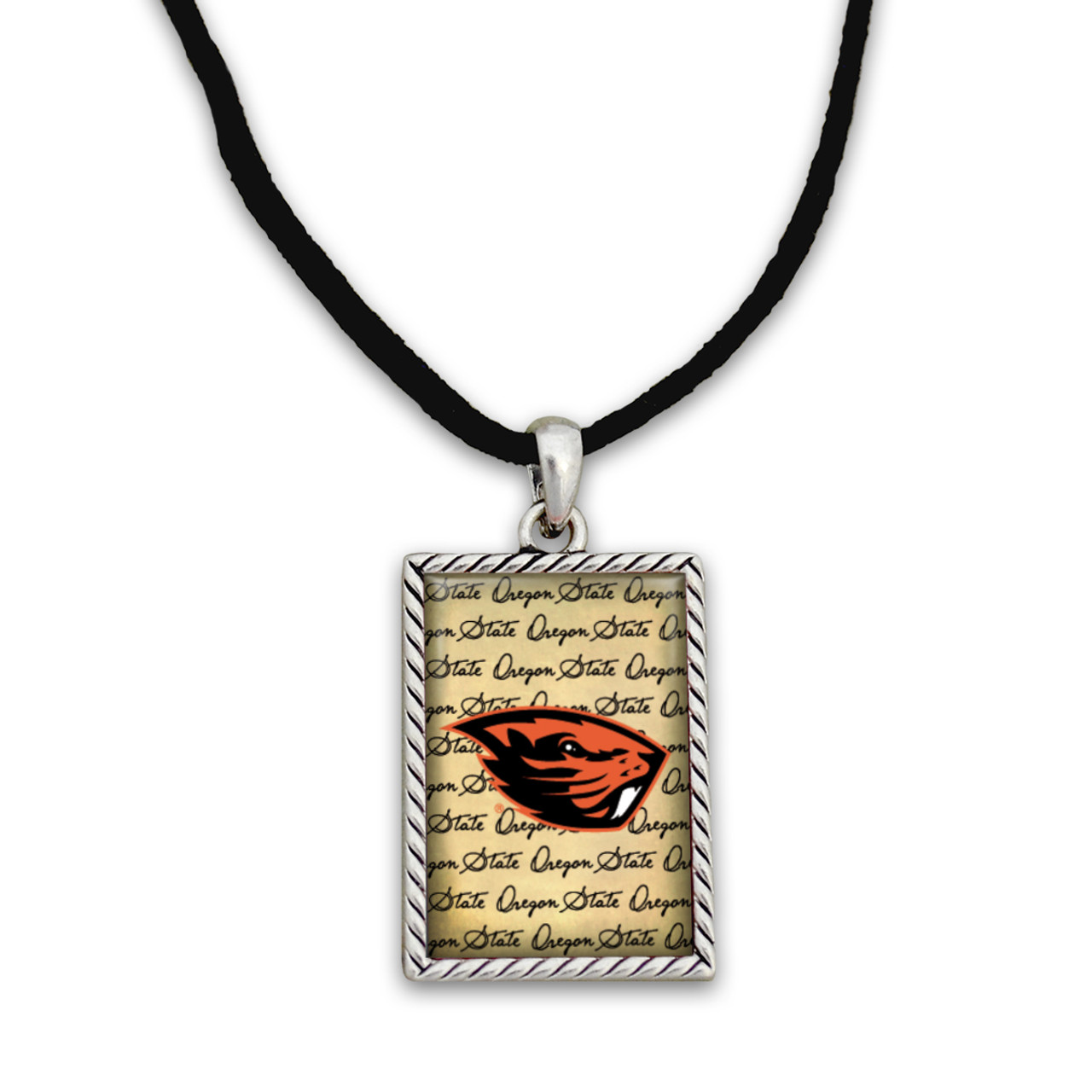 Oregon State Beavers Suede Necklace with Parchment Script Background