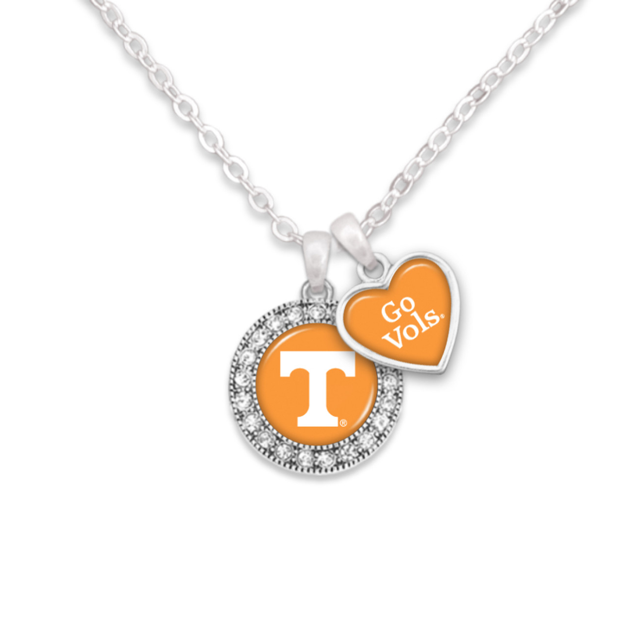 Tennessee Volunteers Round Logo with Spirit Slogan Heart Necklace