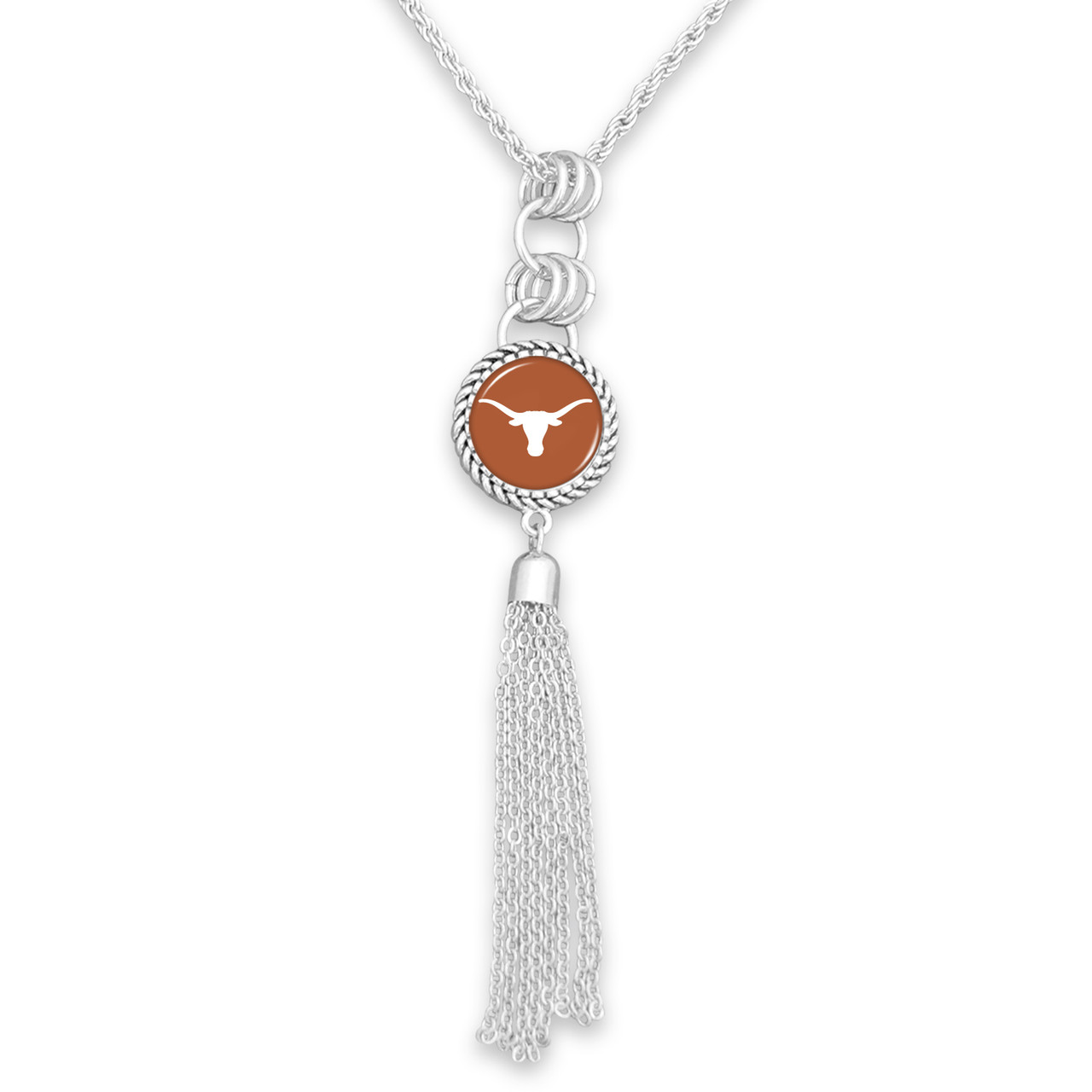 Texas Longhorns Necklace- Long Silver Tassel