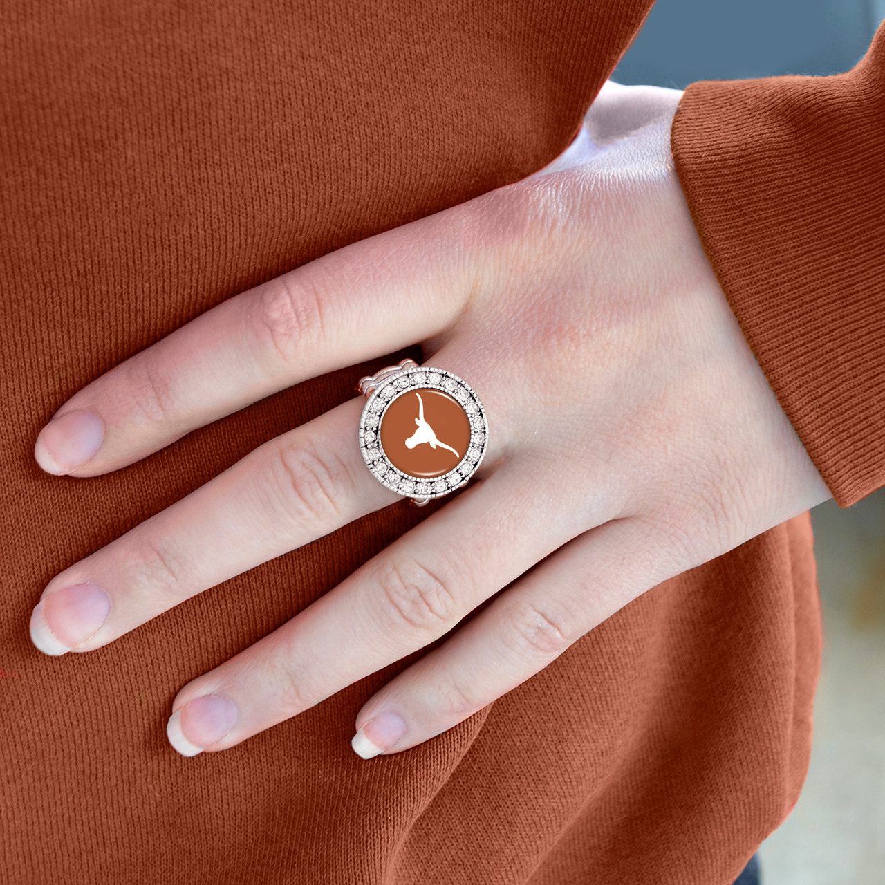 Texas Longhorns Stretch Ring- Crystal Round