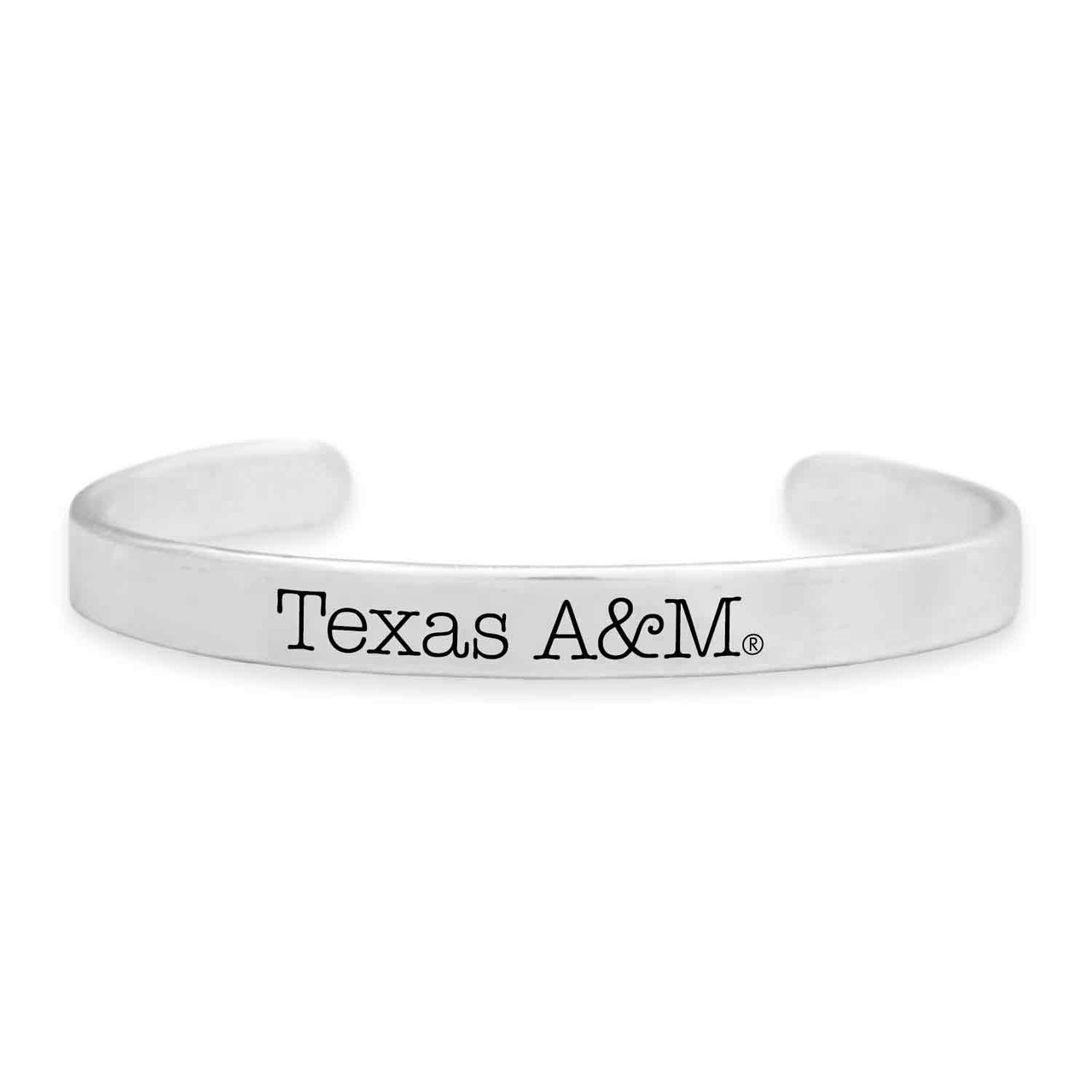 Texas A&M Aggies Bracelet-  Silver Cuff/ School Name