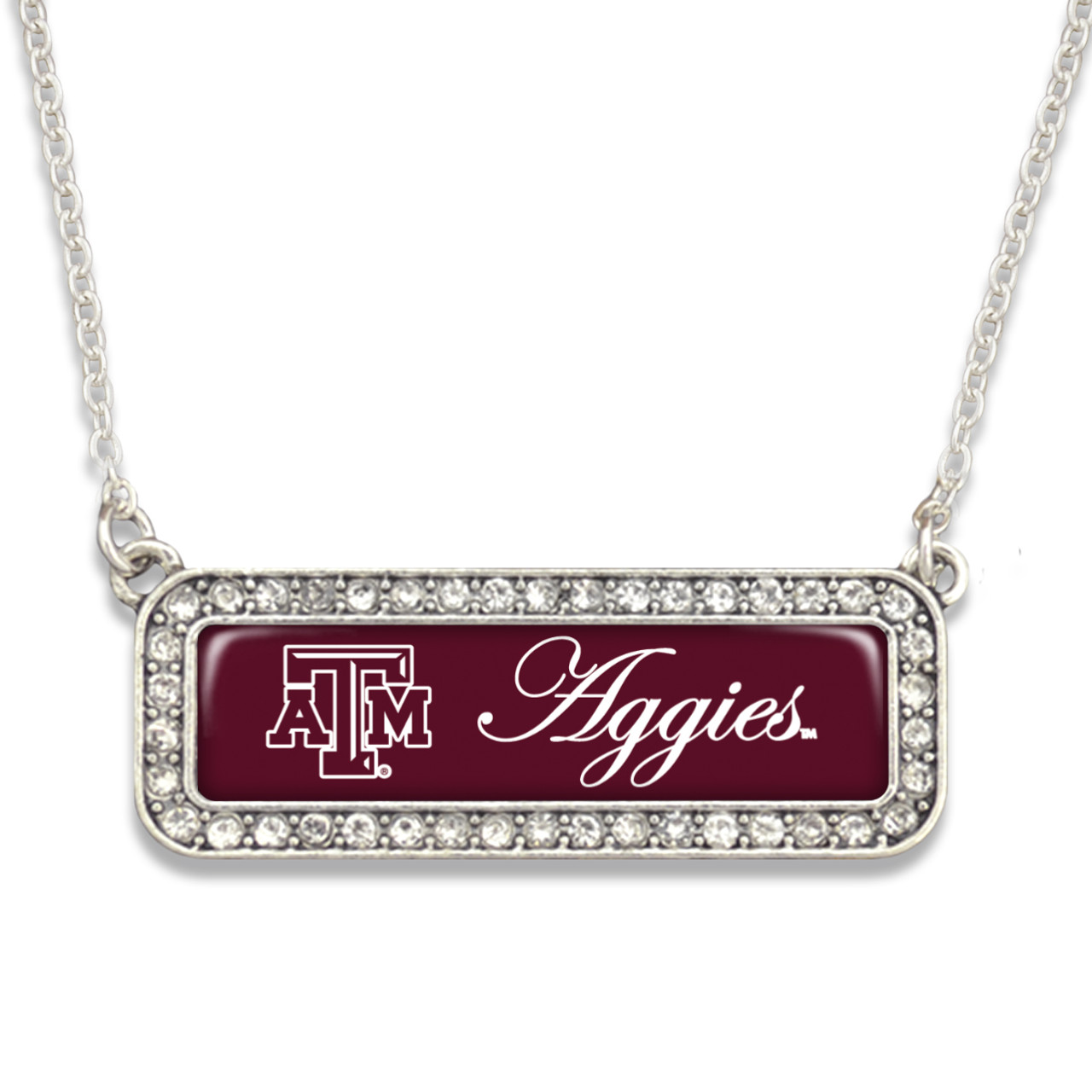 Texas A&M Aggies Necklace- Silver Crystal Nameplate