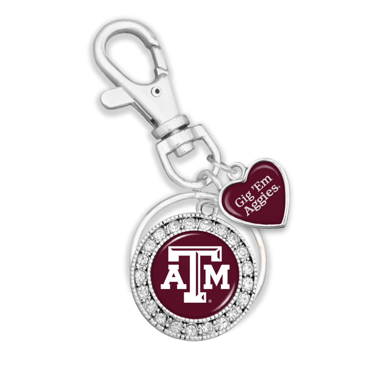 Texas A&M Aggies Round Logo with Spirit Slogan Heart Accent Key Chain/Zipper Pull