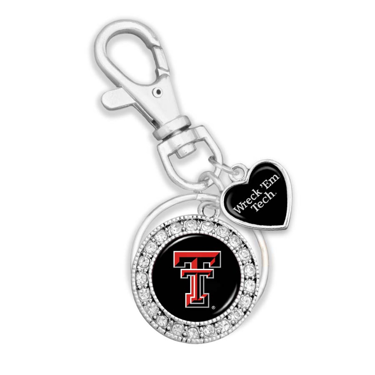 Texas Tech Raiders Round Logo with Spirit Slogan Heart Accent Key Chain/Zipper Pull