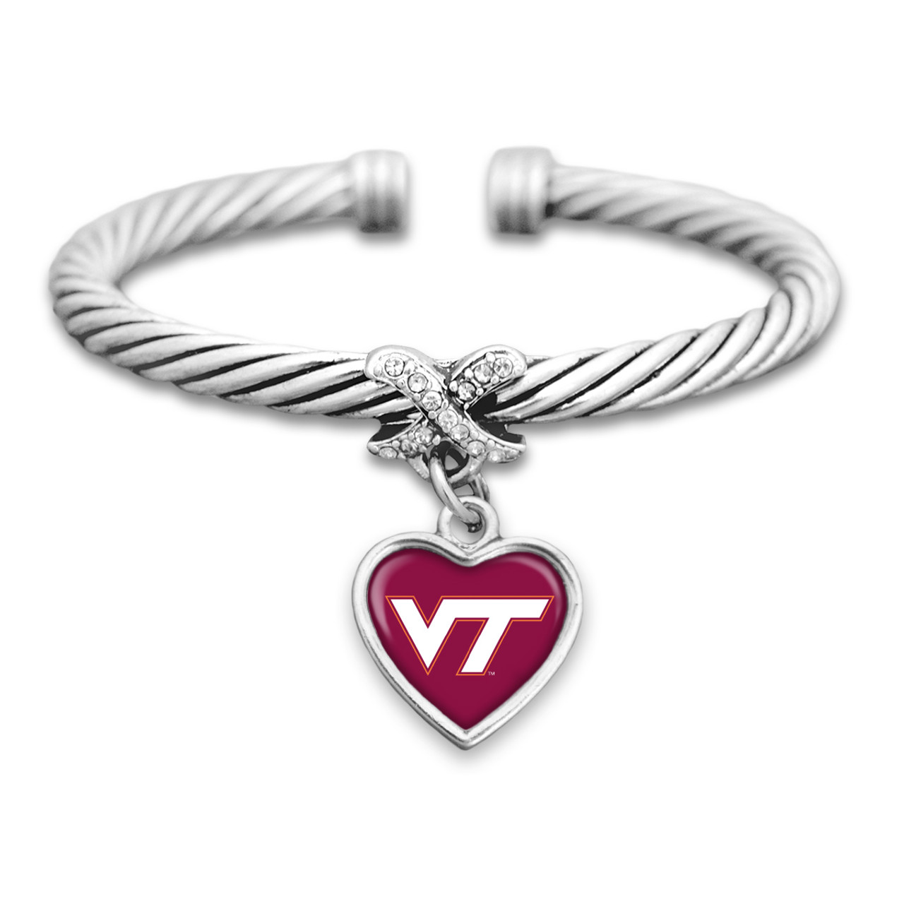Virginia Tech Hokies Heart Drop with Crystal X Cuff Bracelet