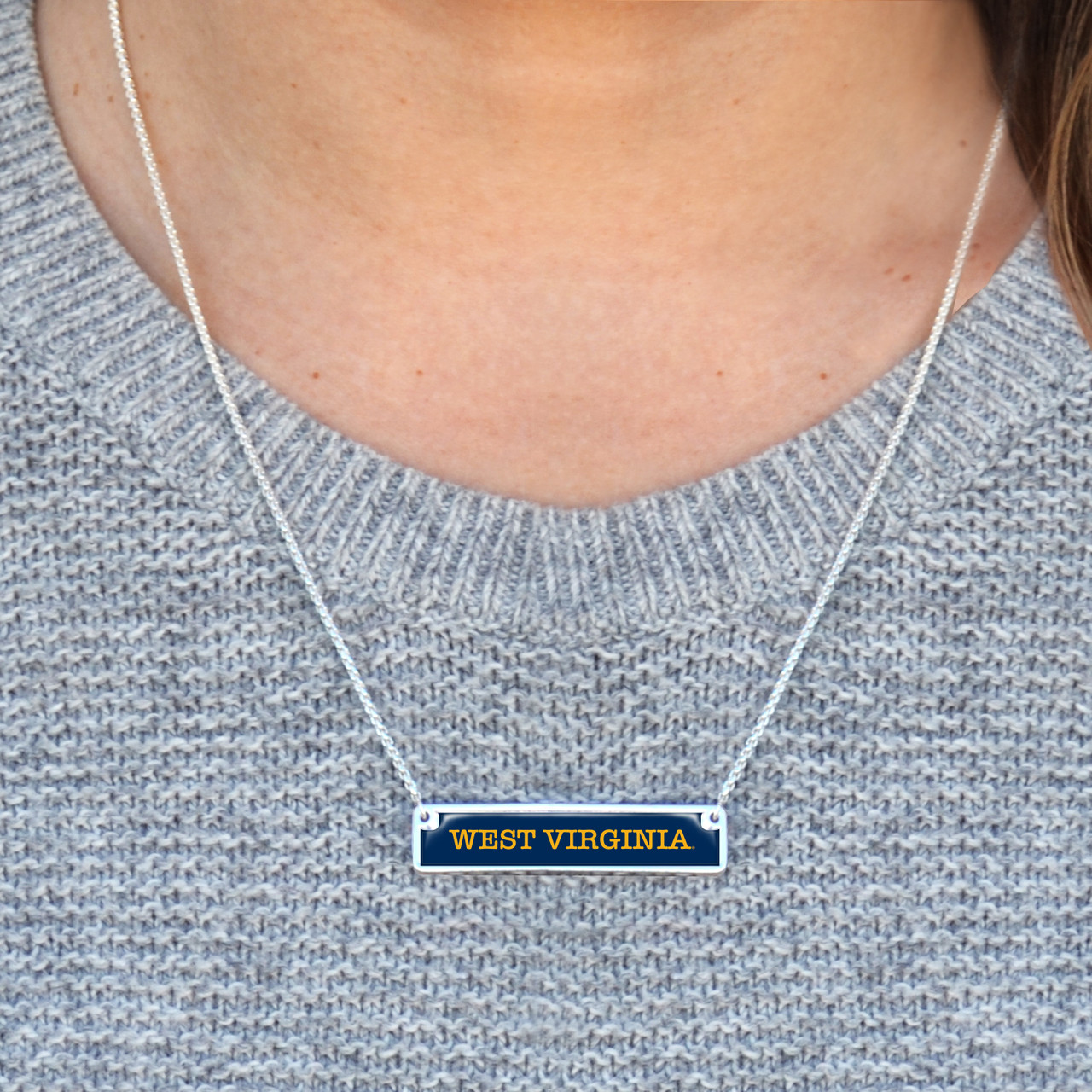 West Virginia Mountaineers Necklace- Nameplate (Adjustable Slider Bead)