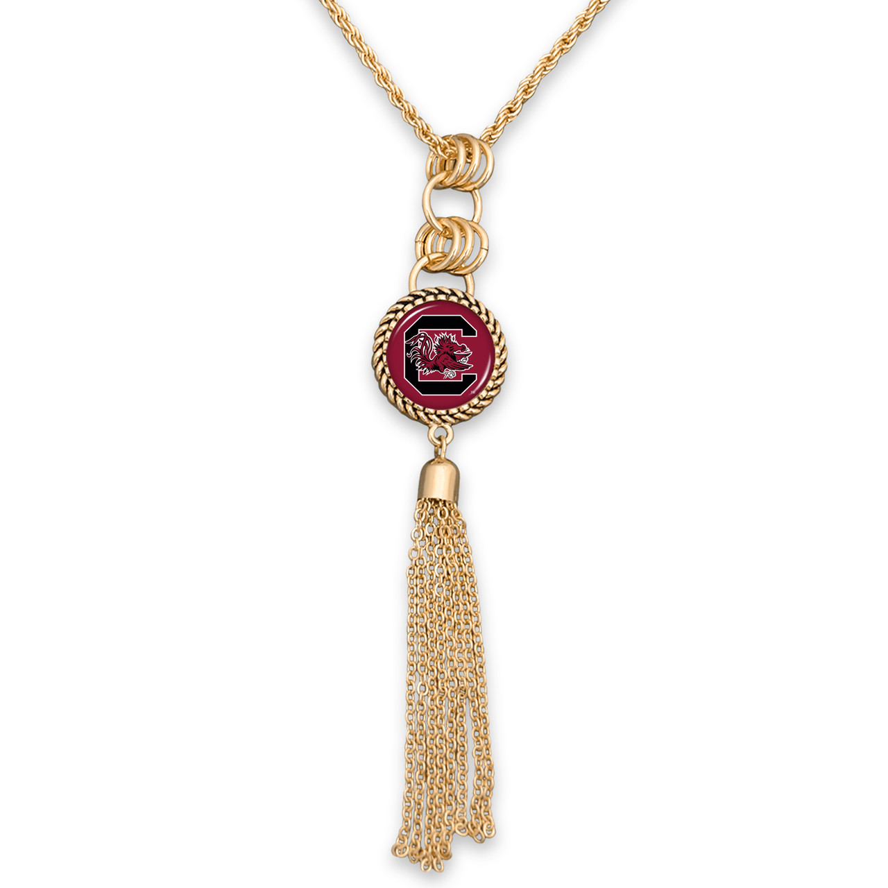 South Carolina Gamecocks Necklace- Long Gold Tassel