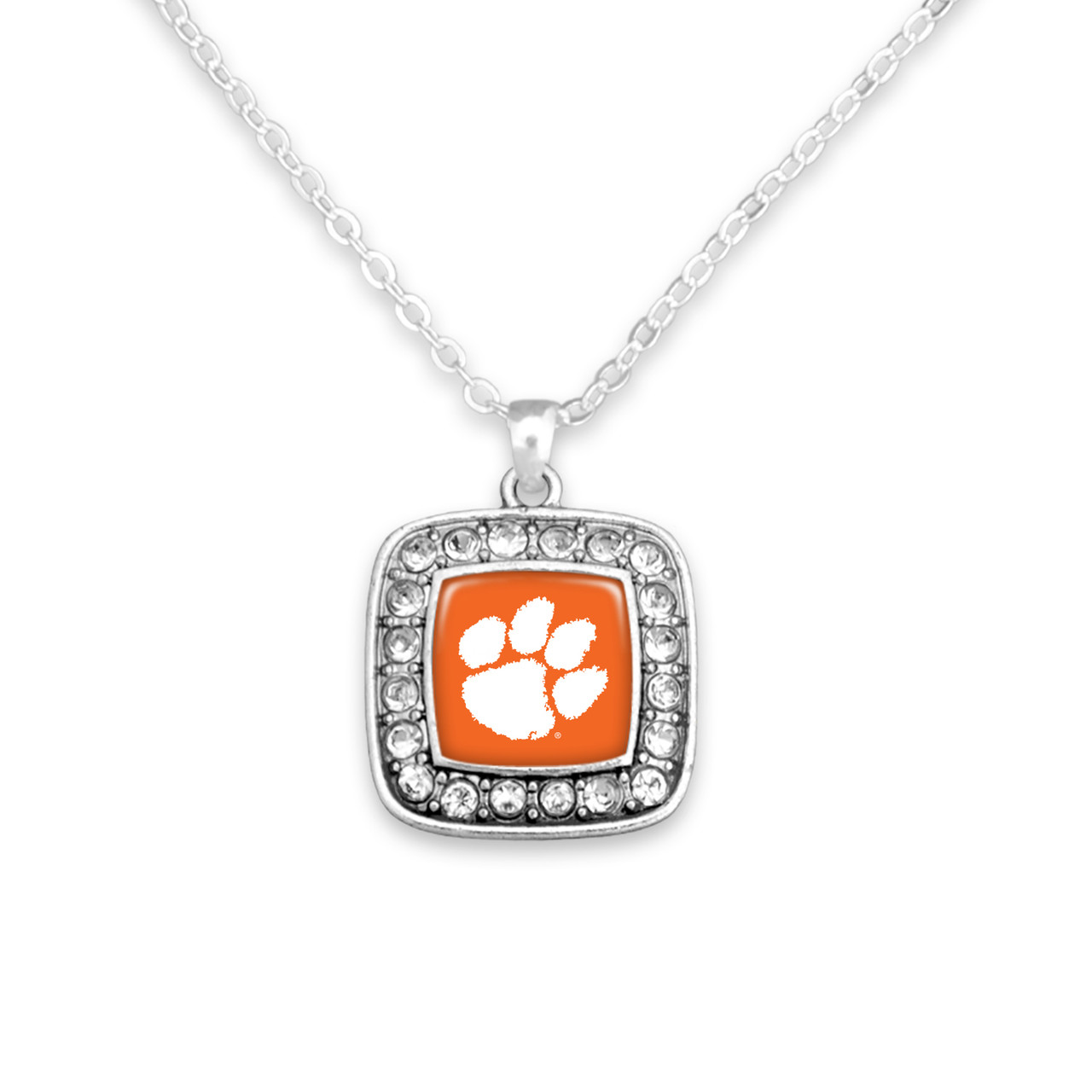 Clemson Tigers Necklace- Crystal Square