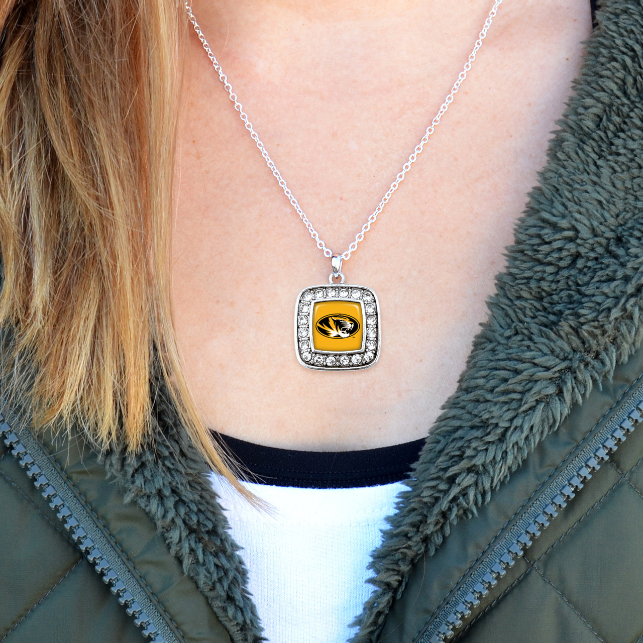 Missouri Tigers Necklace- Crystal Square