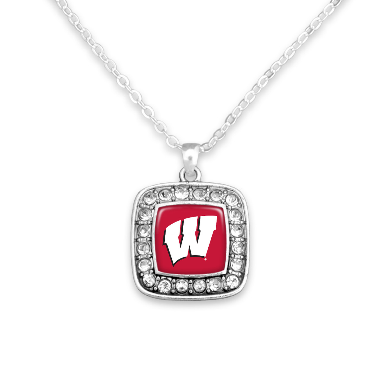 Wisconsin Badgers Necklace- Crystal Square