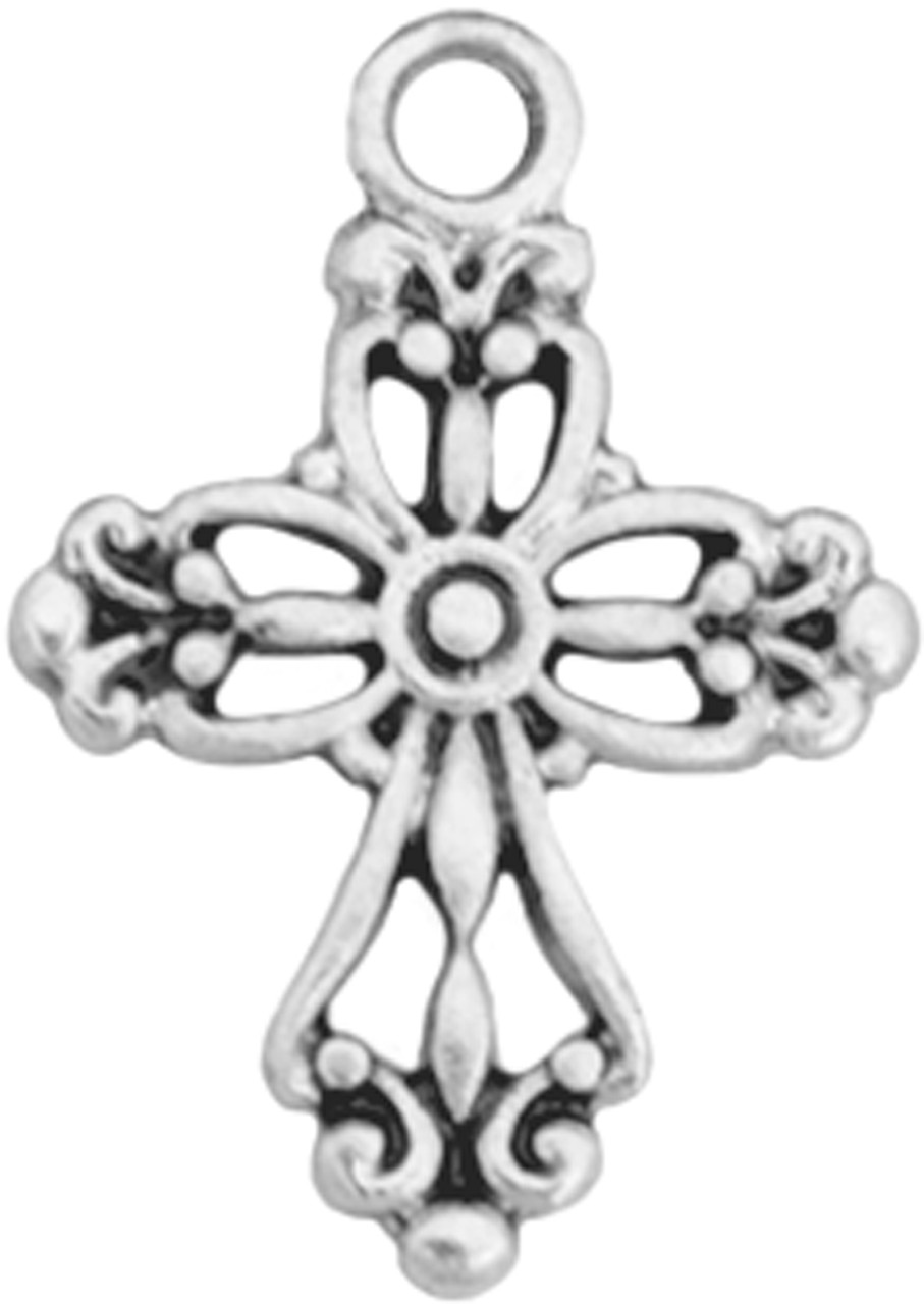 Faith Accent Charm- Cross- Dotted Silver