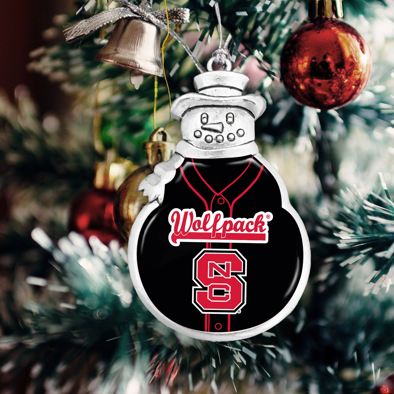 NC State Wolfpack Snowman Ornament with Baseball Jersey