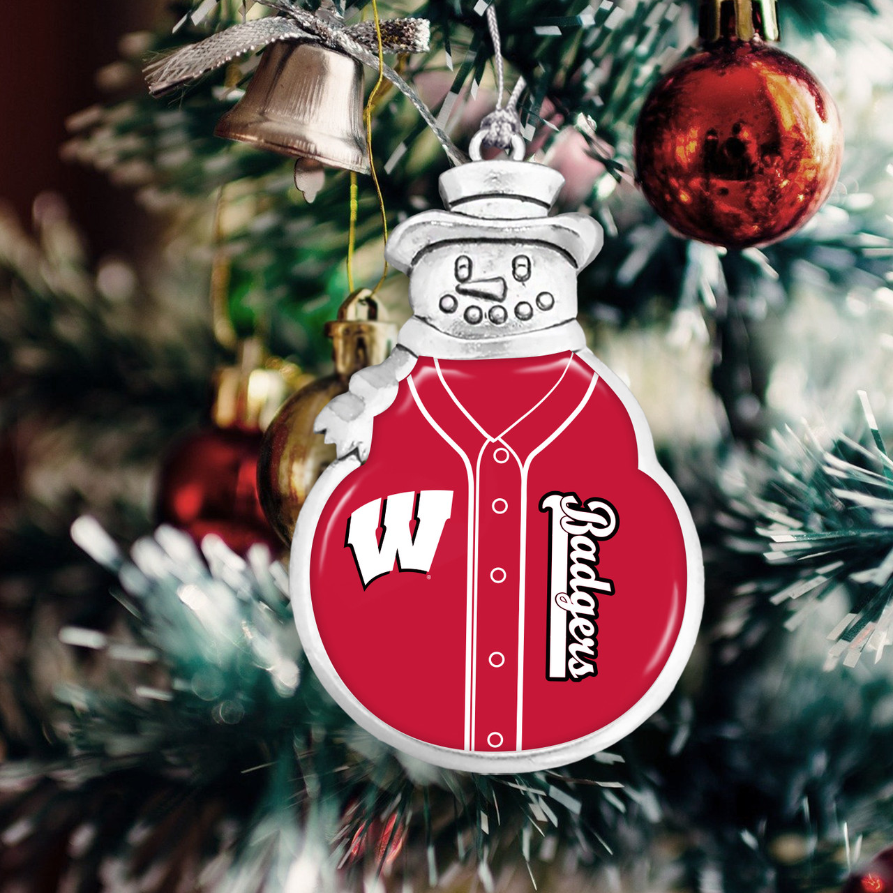 Wisconsin Badgers Christmas Ornament- Snowman with Baseball Jersey