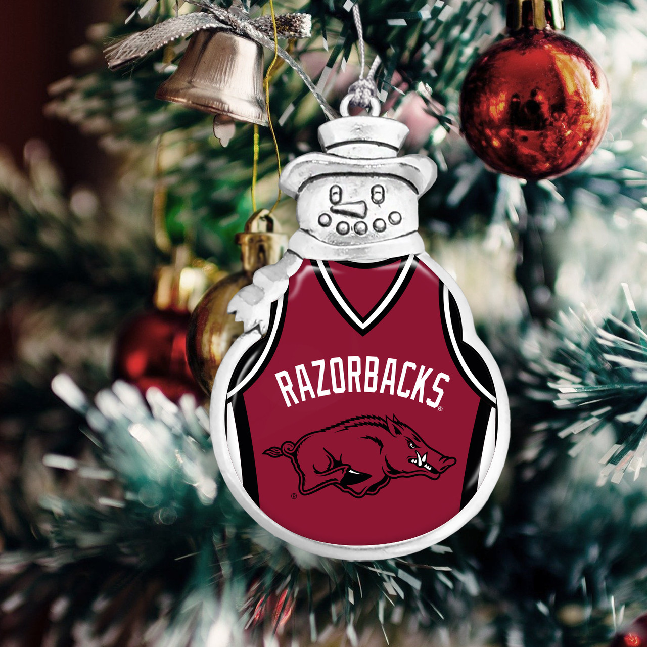 Arkansas Razorbacks Snowman Ornament with Basketball Jersey