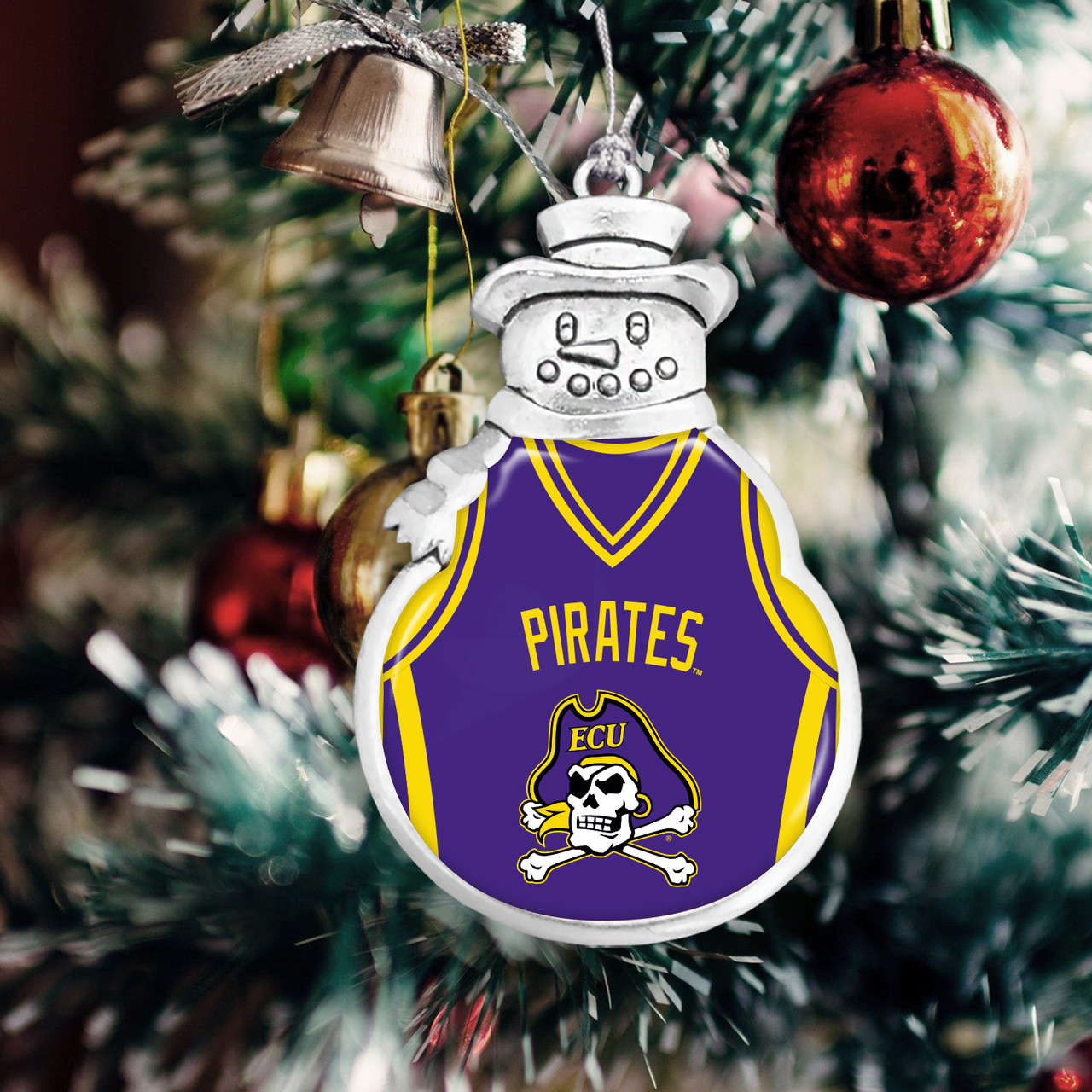 East Carolina Pirates Christmas Ornament- Snowman with Basketball Jersey