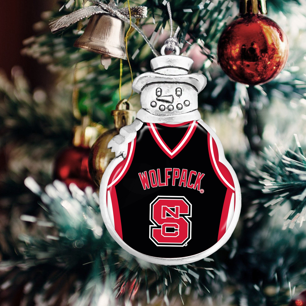 NC State Wolfpack Snowman Ornament with Basketball Jersey