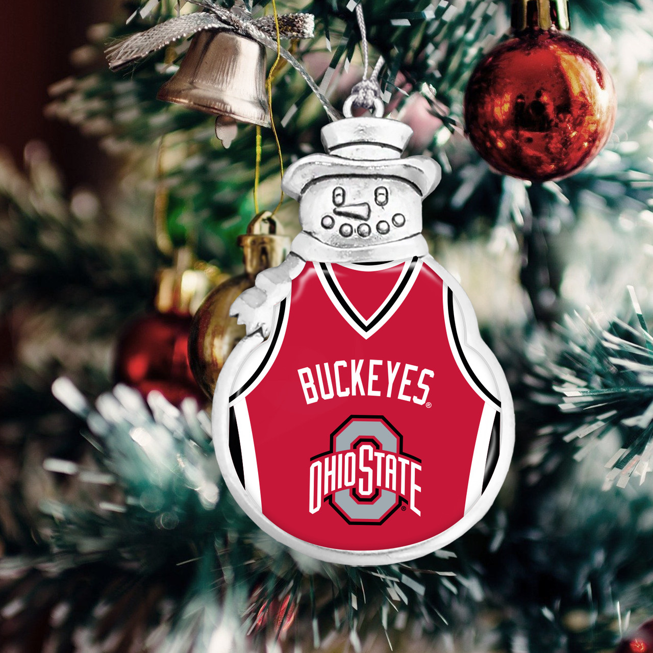 Ohio State Buckeyes Snowman Ornament with Basketball Jersey