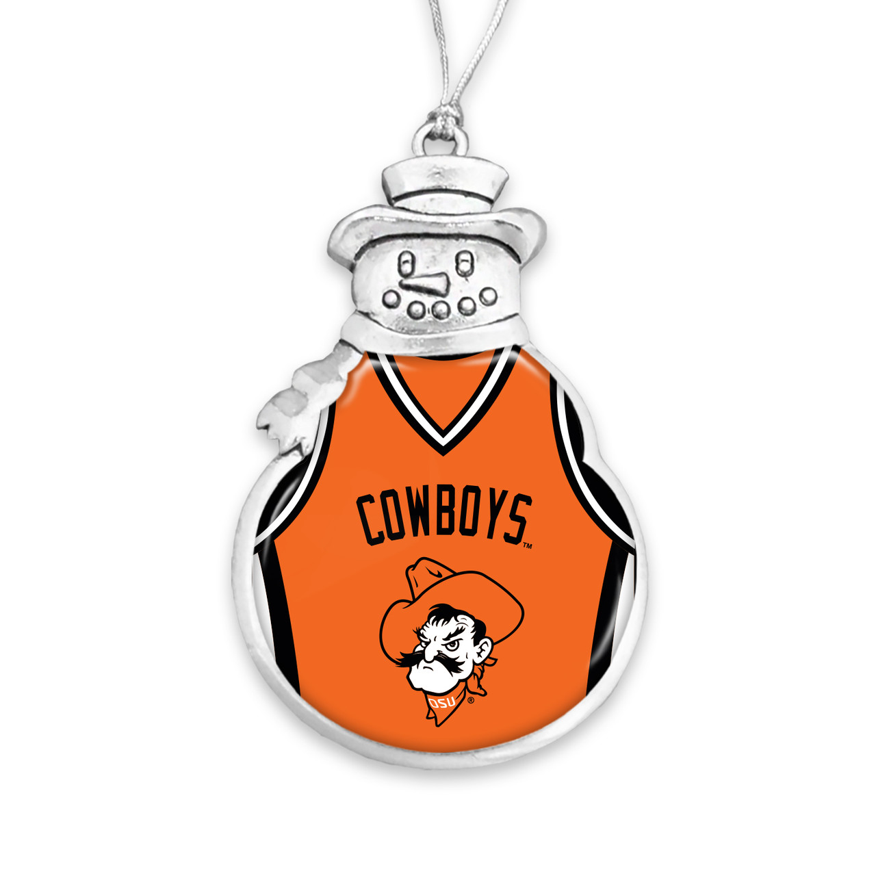 Oklahoma State Cowboys Snowman Ornament with Basketball Jersey