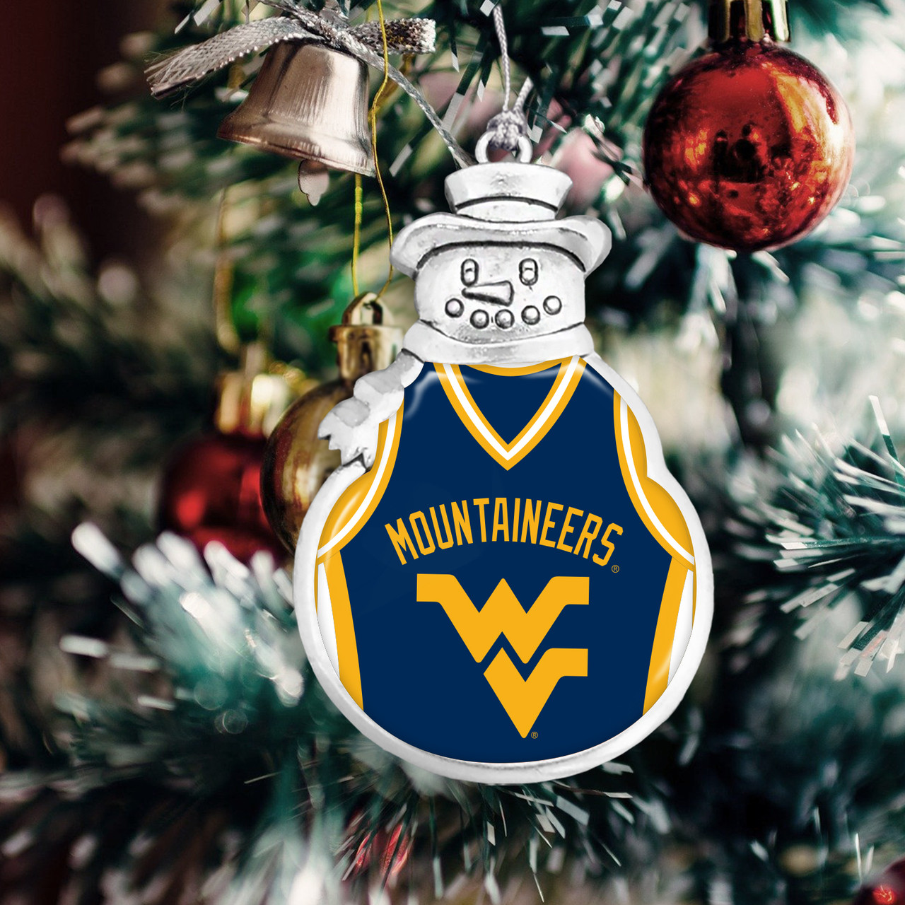 West Virginia Mountaineers Snowman Ornament with Basketball Jersey