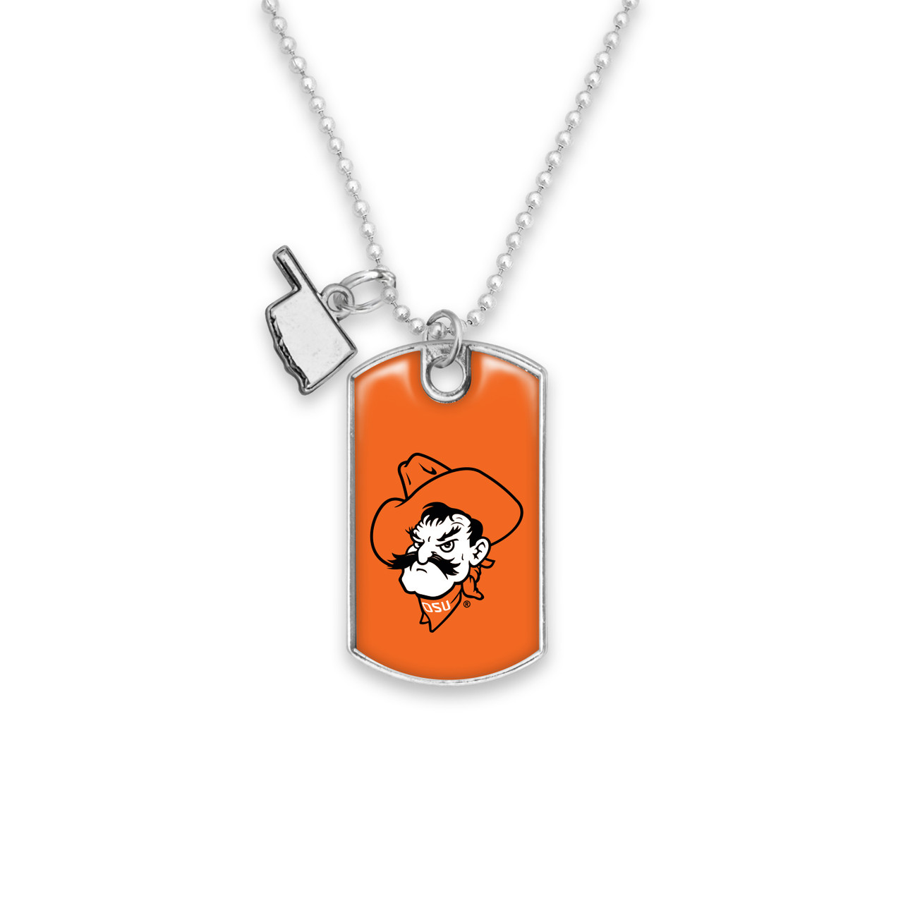 Oklahoma State Cowboys Car Charm- Rear View Mirror Dog Tag with State Charm