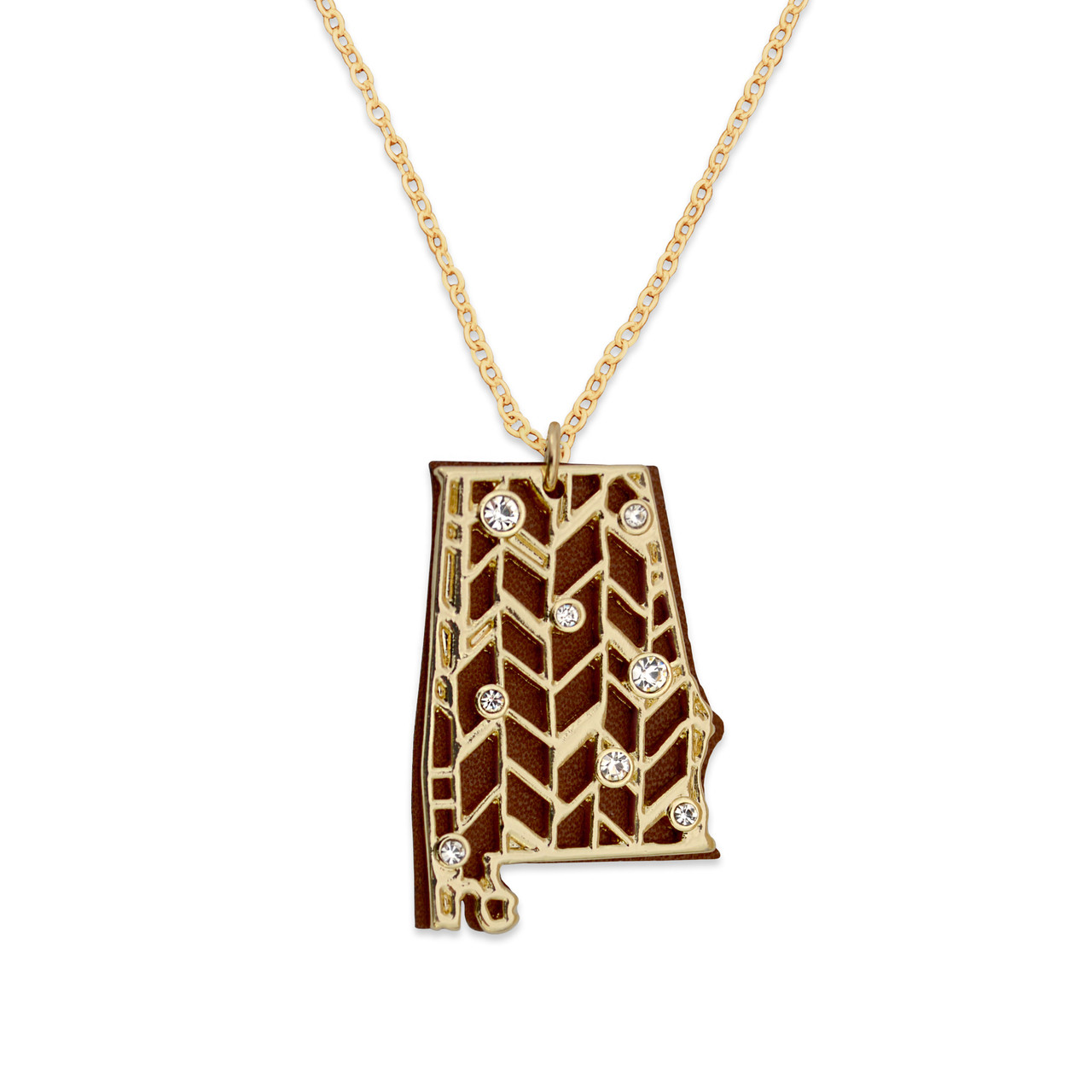 Alabama Gold Crystal and Suede State Necklace