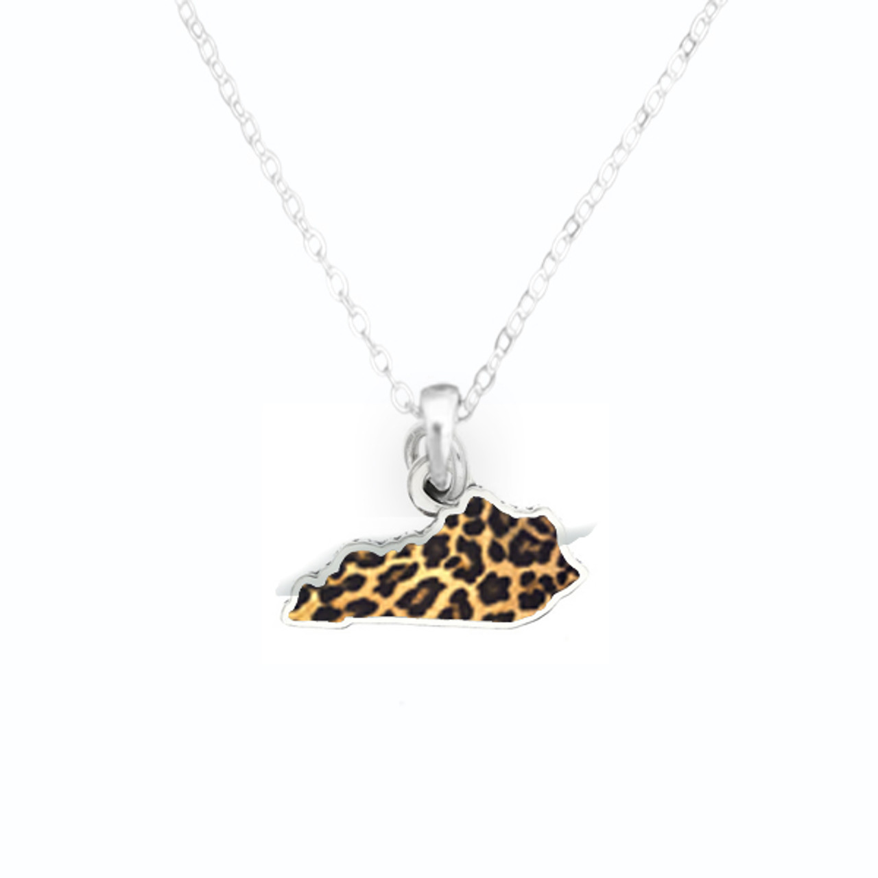 Kentucky Silver Cheetah Print State Necklace