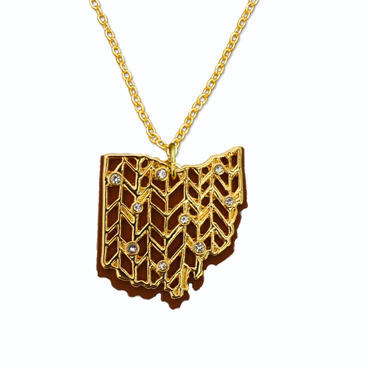 Ohio Gold Crystal and Suede State Necklace