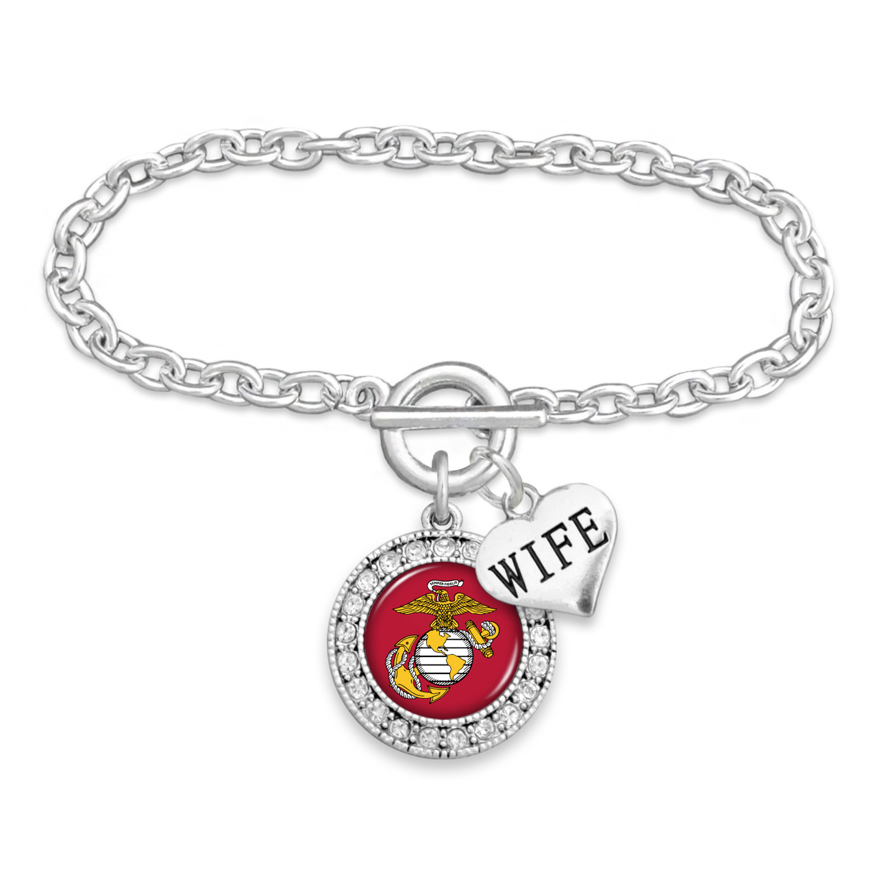 U.S. Marines® Collection- U.S. Marines® Bracelet -Round Crystal with Wife Accent Charm