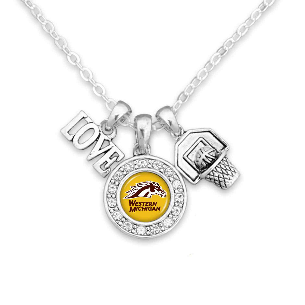 Western Michigan Broncos Necklace- Basketball, Love and Logo