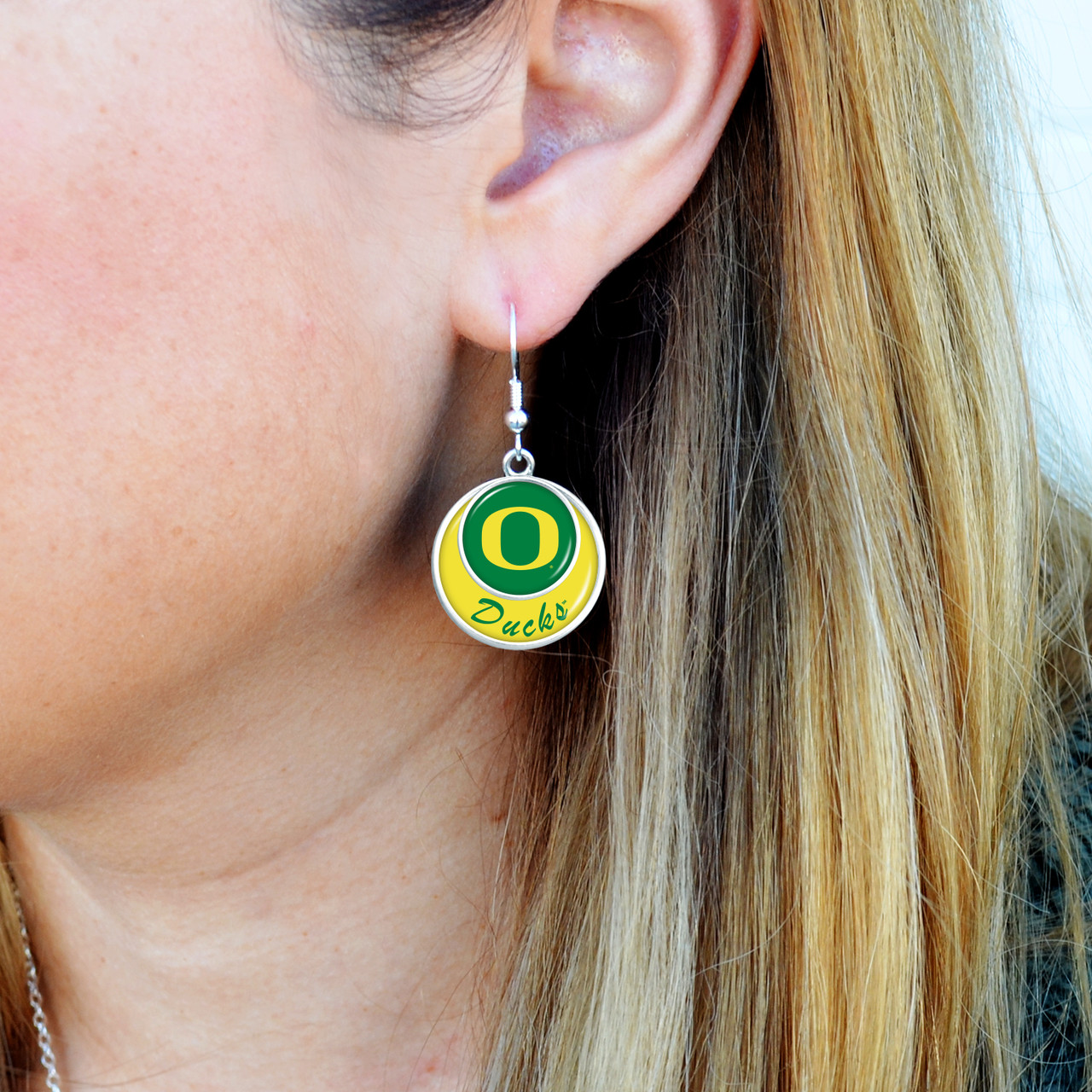 Oregon Ducks Earrings-  Stacked Disk