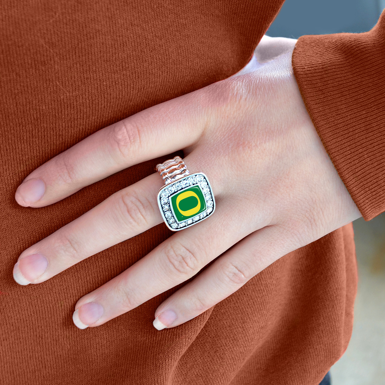 Oregon Ducks Stretch Ring- Crystal Square