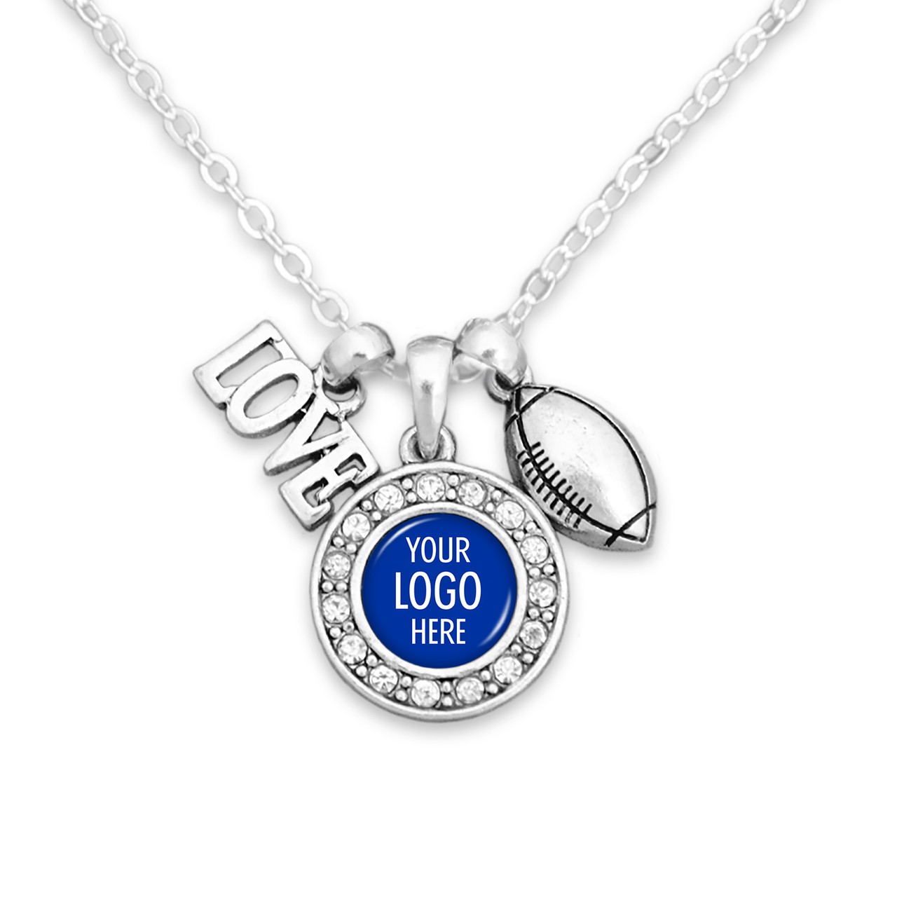 High School Necklace- Football, Love and Logo Crystal Charm