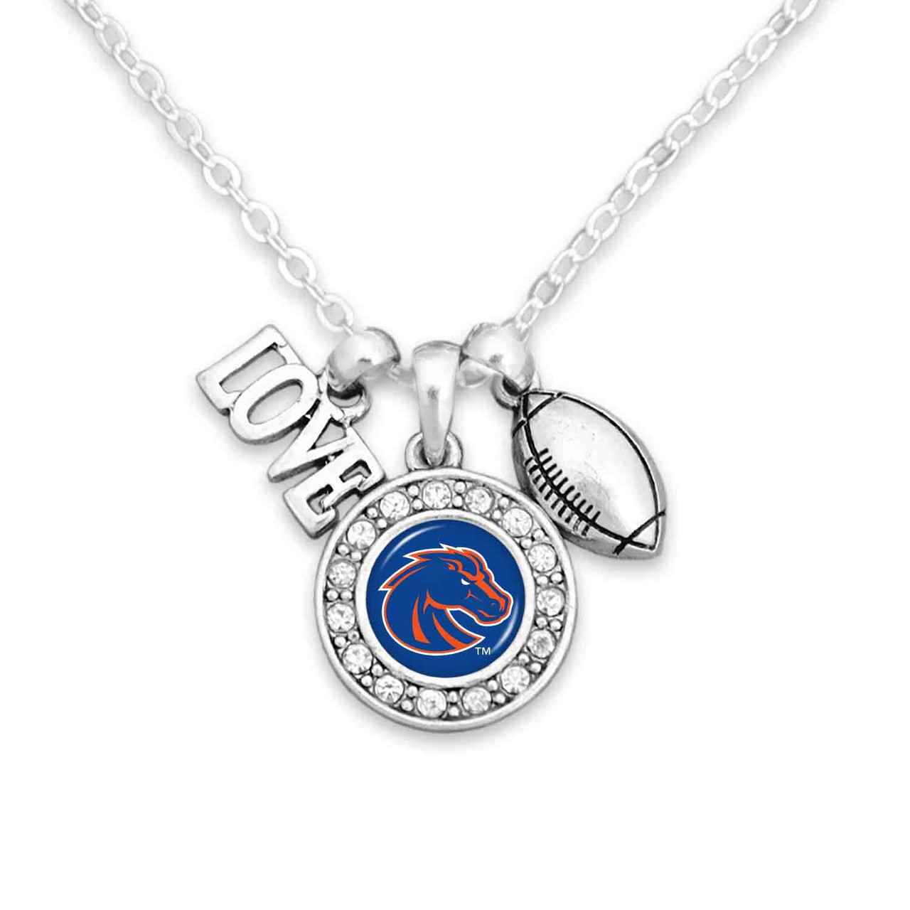 Boise State Broncos Necklace- Football, Love and Logo