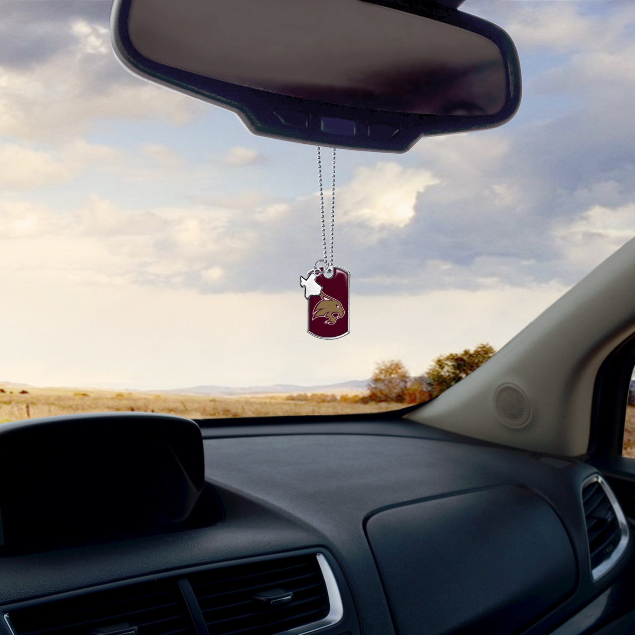 Texas State Bobcats Car Charm- Rear View Mirror Dog Tag with State Charm