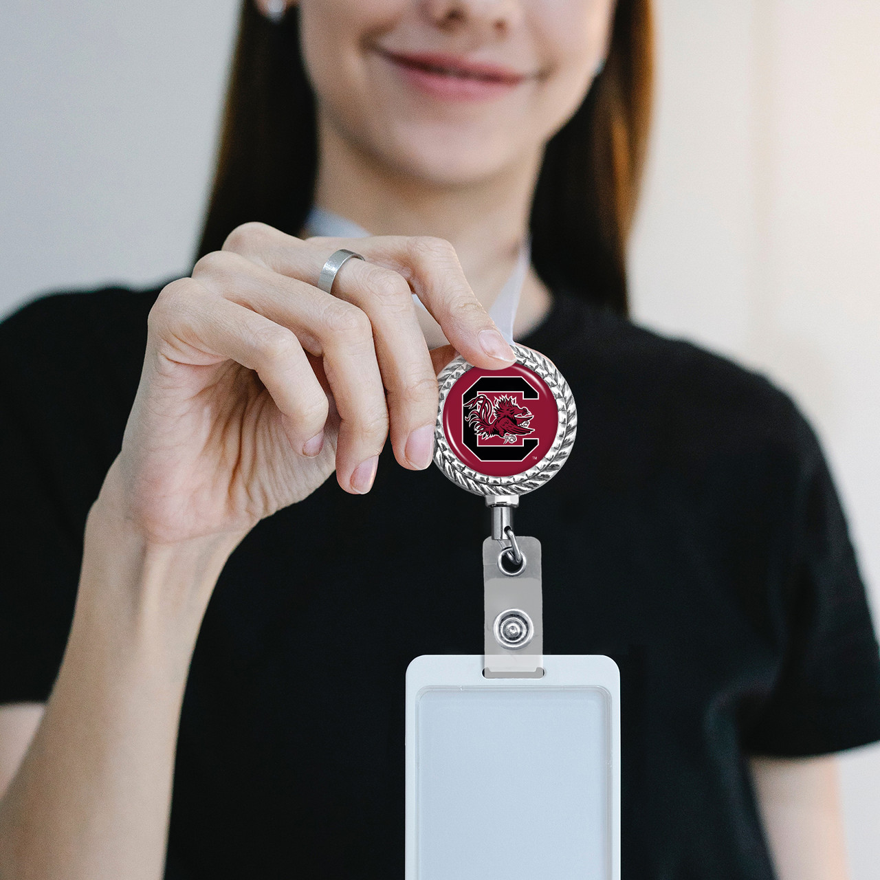 South Carolina Gamecocks Belt Clip Badge Reel- Rope Edge