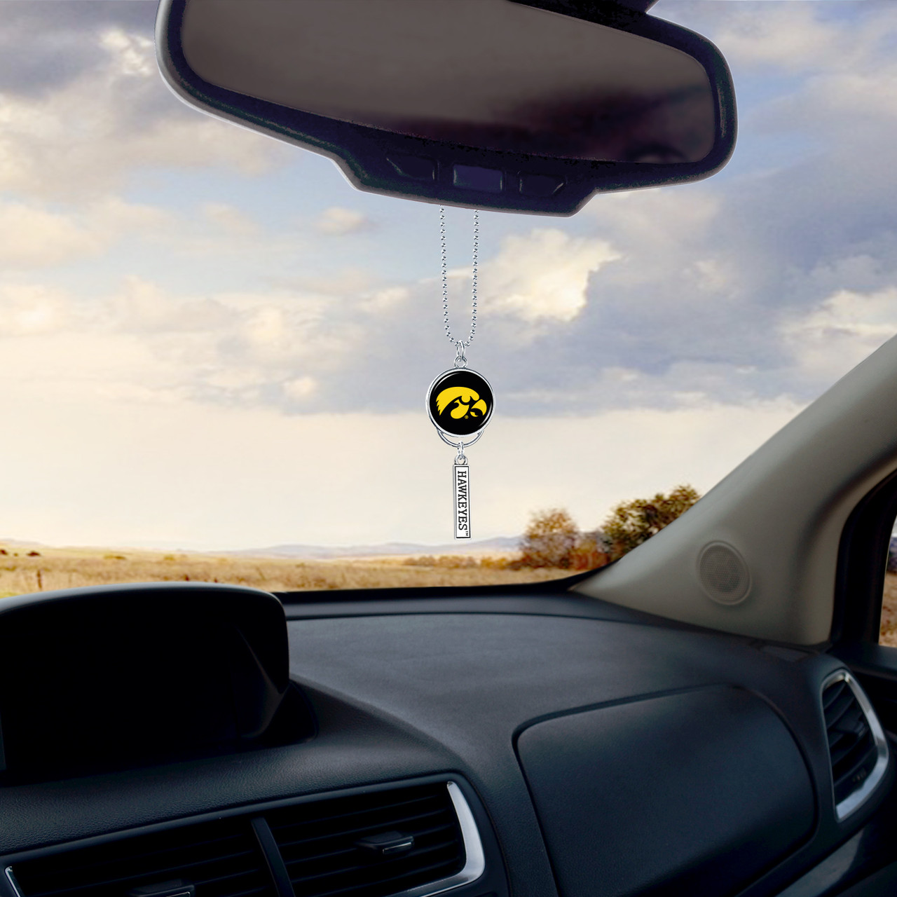 Iowa Hawkeyes Car Charm- Rear View Mirror Logo with Trifecta Bar/Nameplate