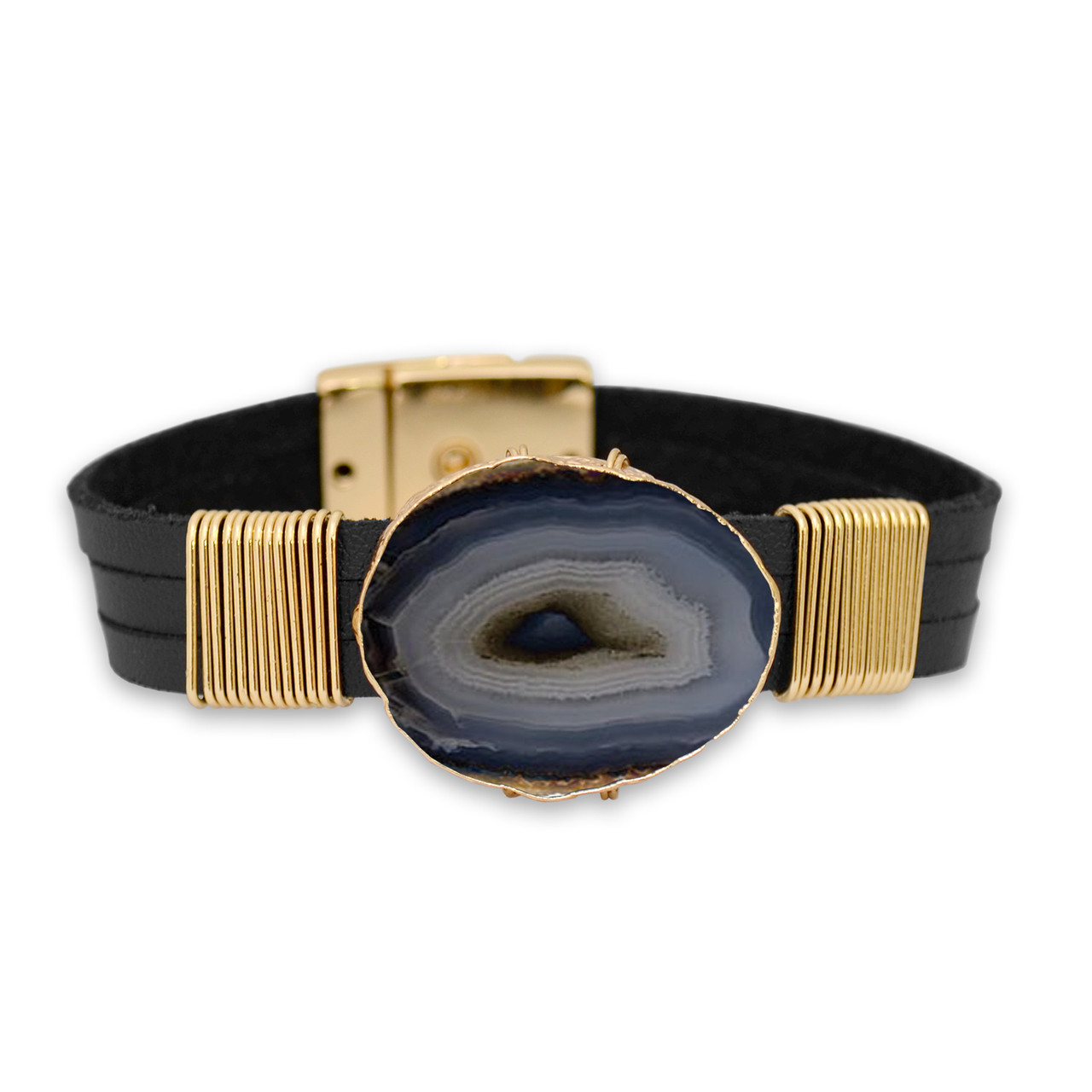 Natural Instincts Black Stone Snap Bracelet