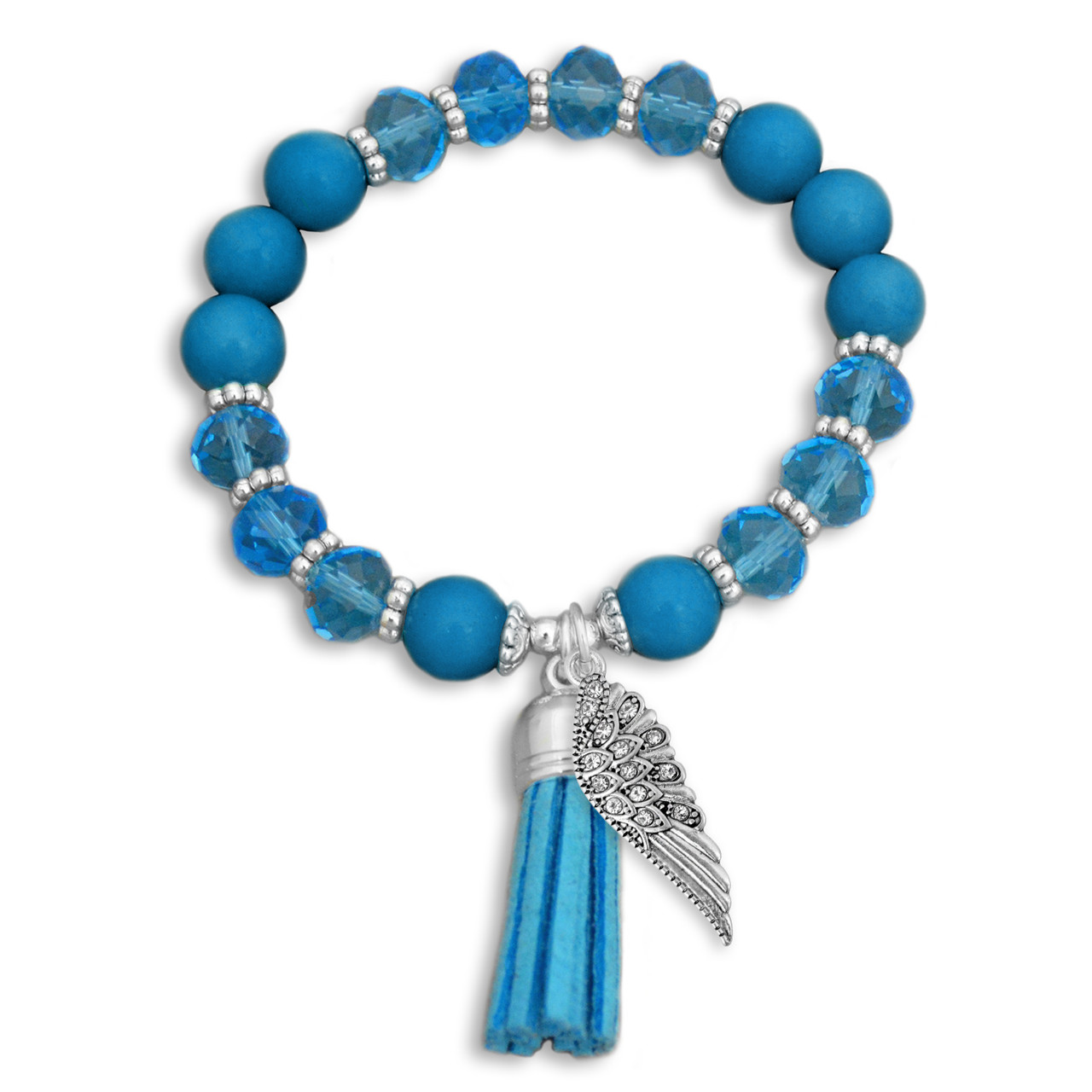 Guardian Angel Beaded Tassel Bracelet-  Turquoise & Wings
