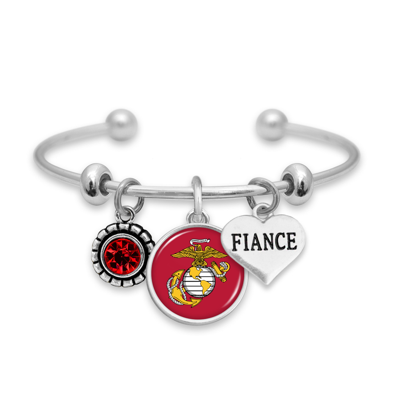 Military Bracelet - Triple Charm - U.S. Marines -  Fiance Accent Charm