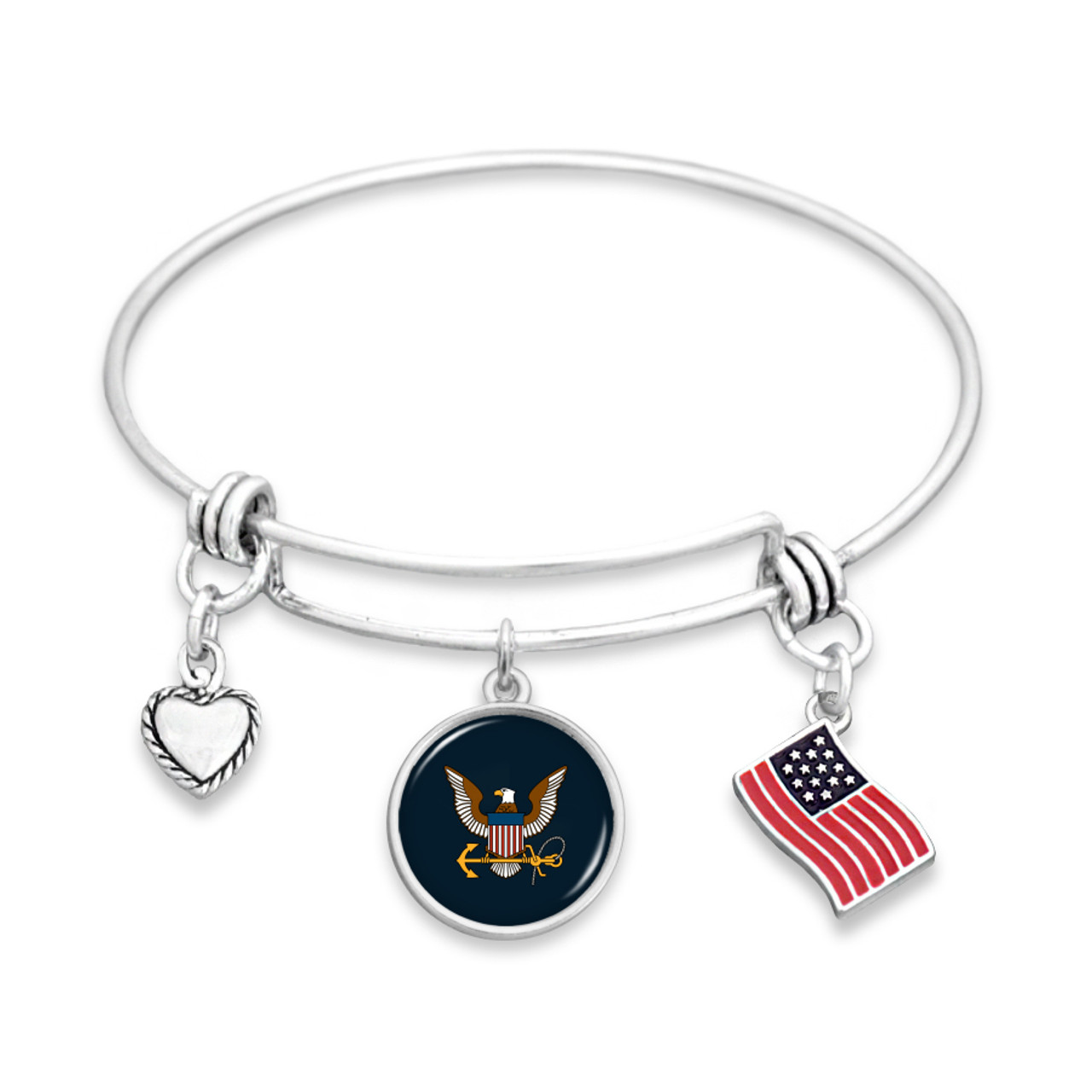 Military Bracelet - Triple Charm - U.S. Navy - Flag Accent Charm