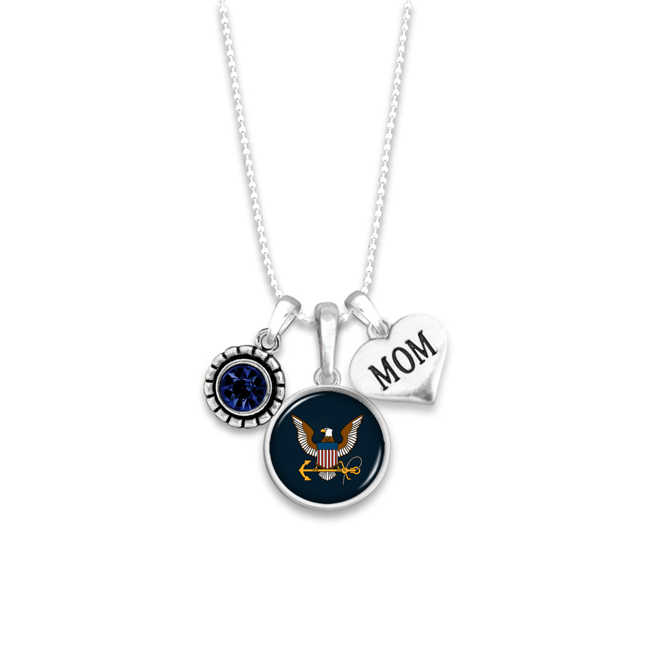 Military Necklace - Triple Charm - U.S. Navy -  Mom