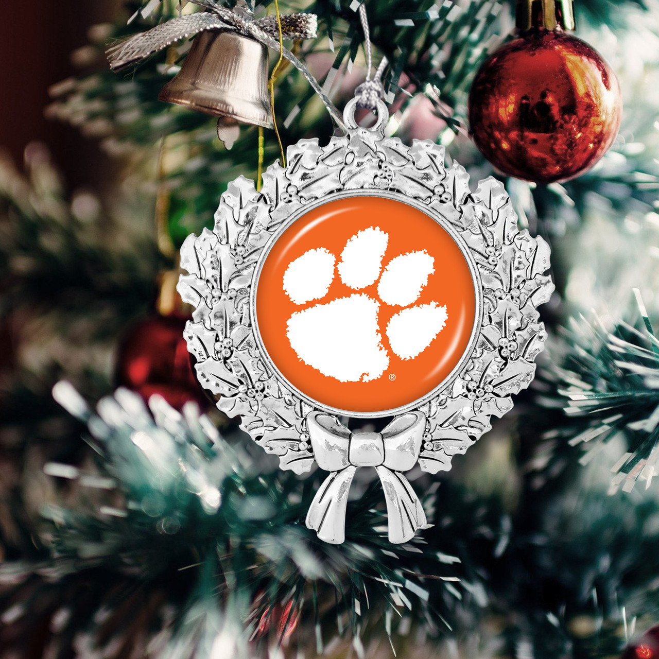 Clemson Tigers Christmas Ornament- Wreath with Team Logo