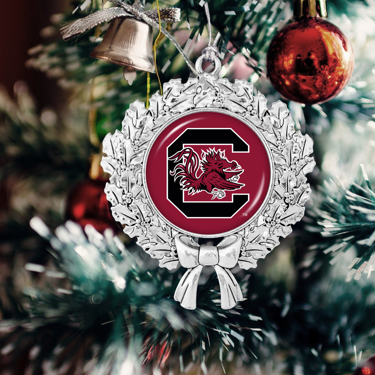 South Carolina Gamecocks Christmas Ornament- Wreath with Team Logo