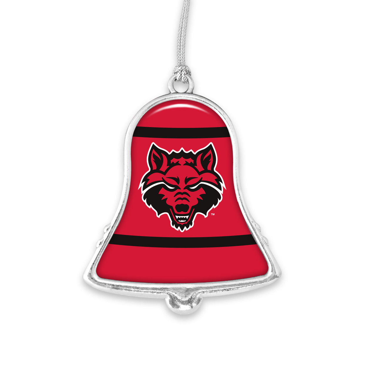 Arkansas State Red Wolves Christmas Ornament- Bell with Team Logo Stripes